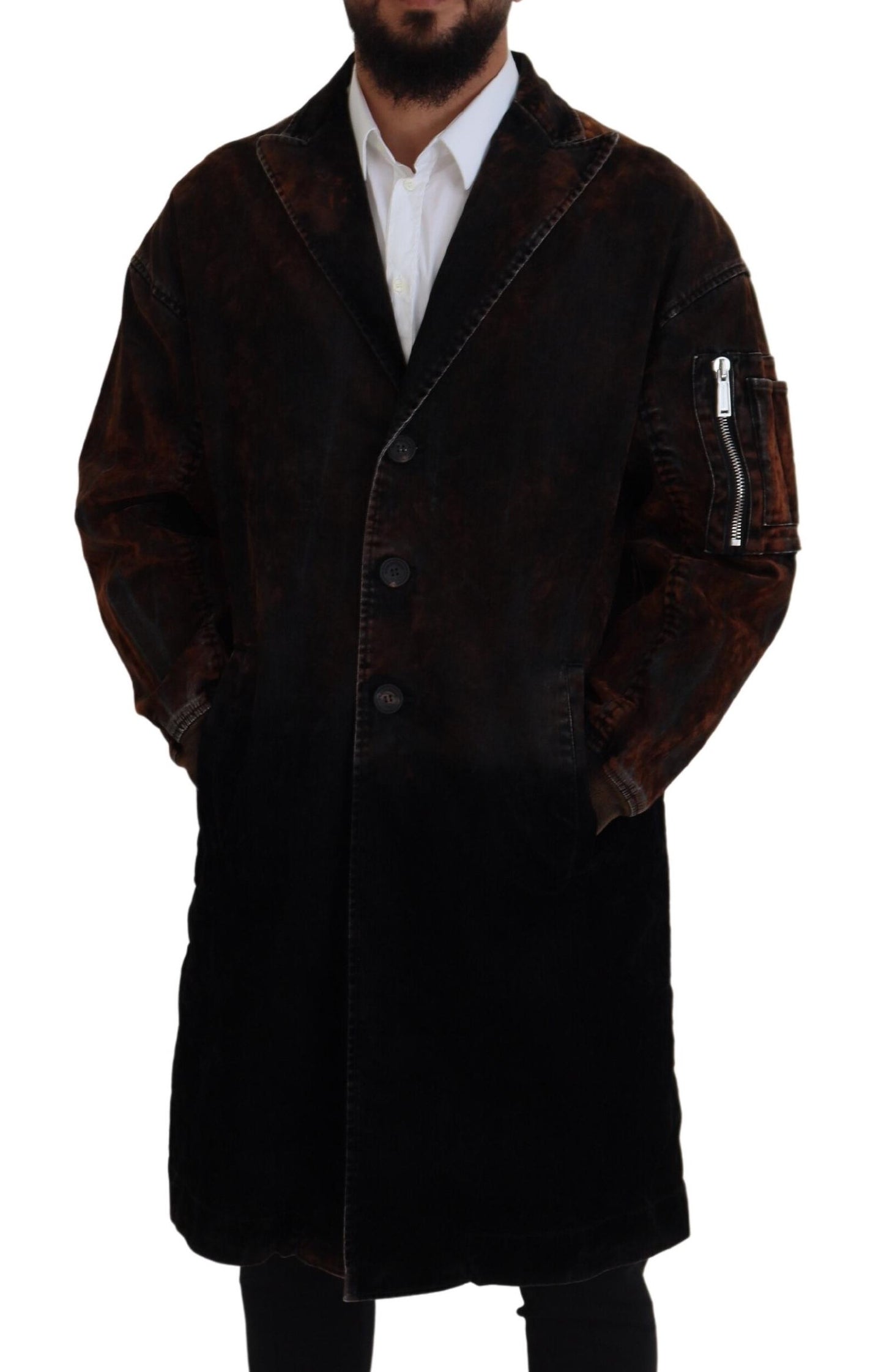 Dsquared² Brown Full Button Men Long Coat Cotton Jacket IT48 | M