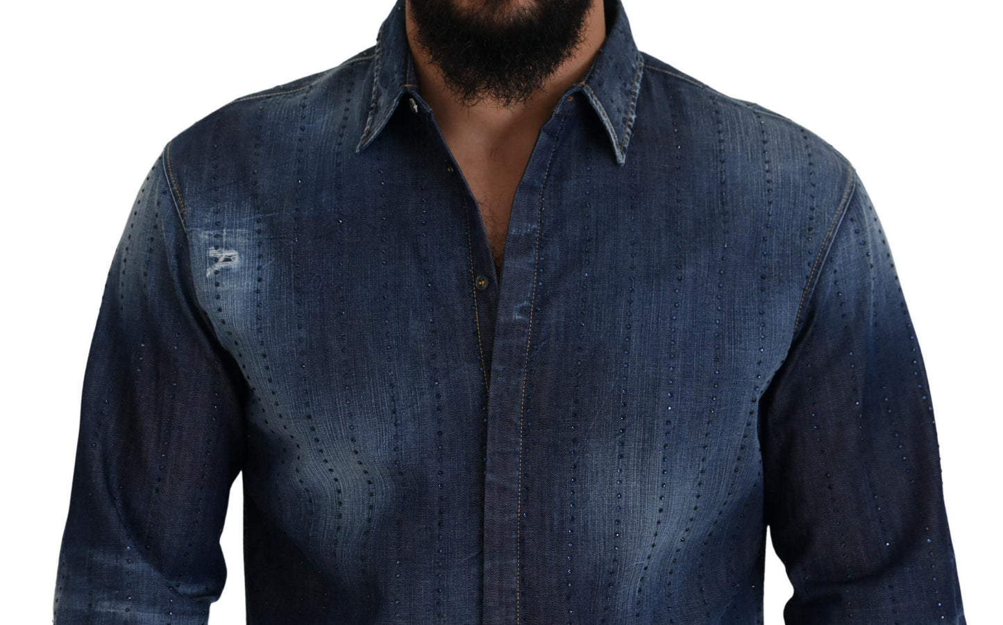 Dsquared² Blue Tattered Crystal Embellished Denim Shirt IT48 | M