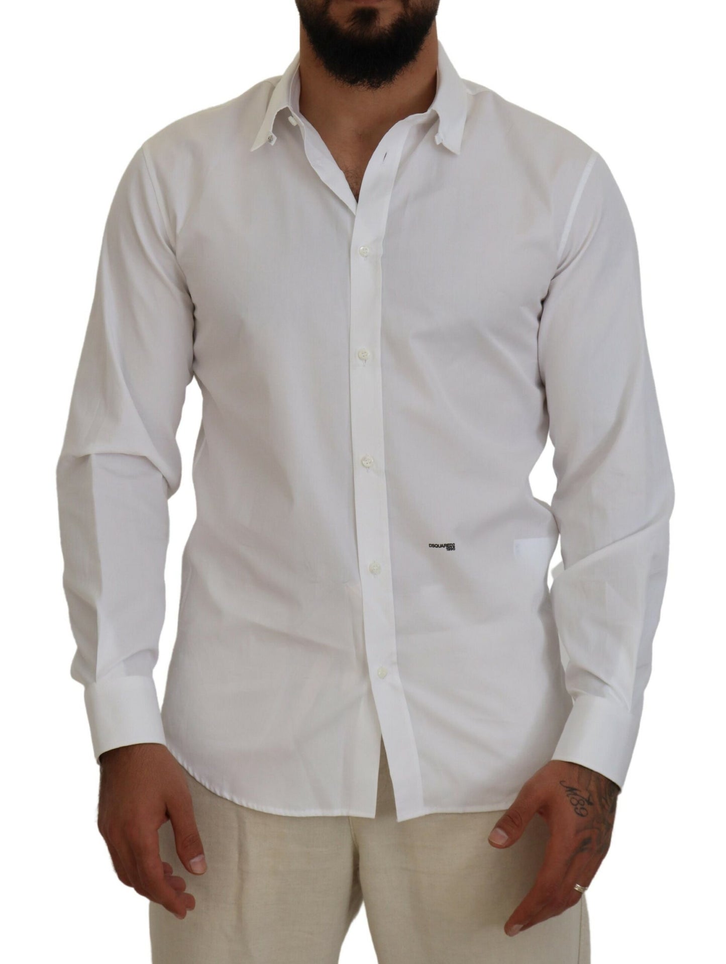 Dsquared² White Cotton Collared Long Sleeves Formal Shirt IT48 | M