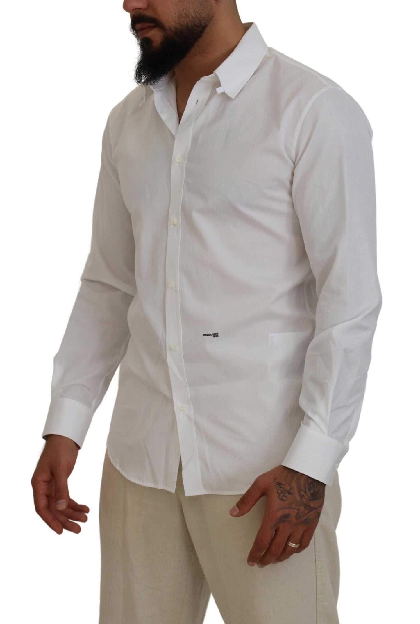 Dsquared² White Cotton Collared Long Sleeves Formal Shirt IT48 | M