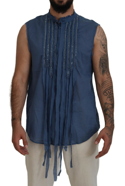 Dsquared² Blue Cotton Chain Embellishment Sleeveless  IT48 | M