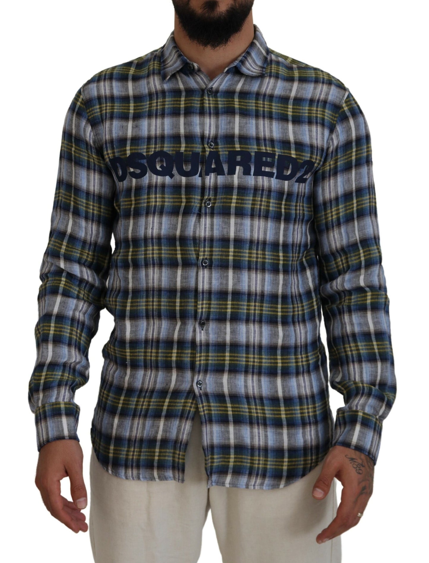 Dsquared² Multicolor Checkered Casual Men Long Sleeves Shirt IT48 | M