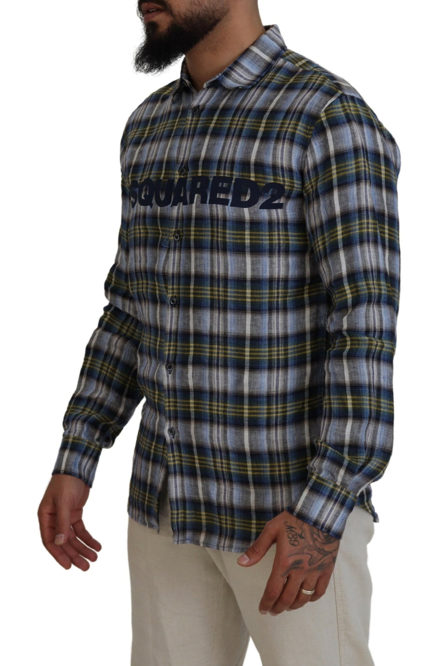 Dsquared² Multicolor Checkered Casual Men Long Sleeves Shirt IT48 | M