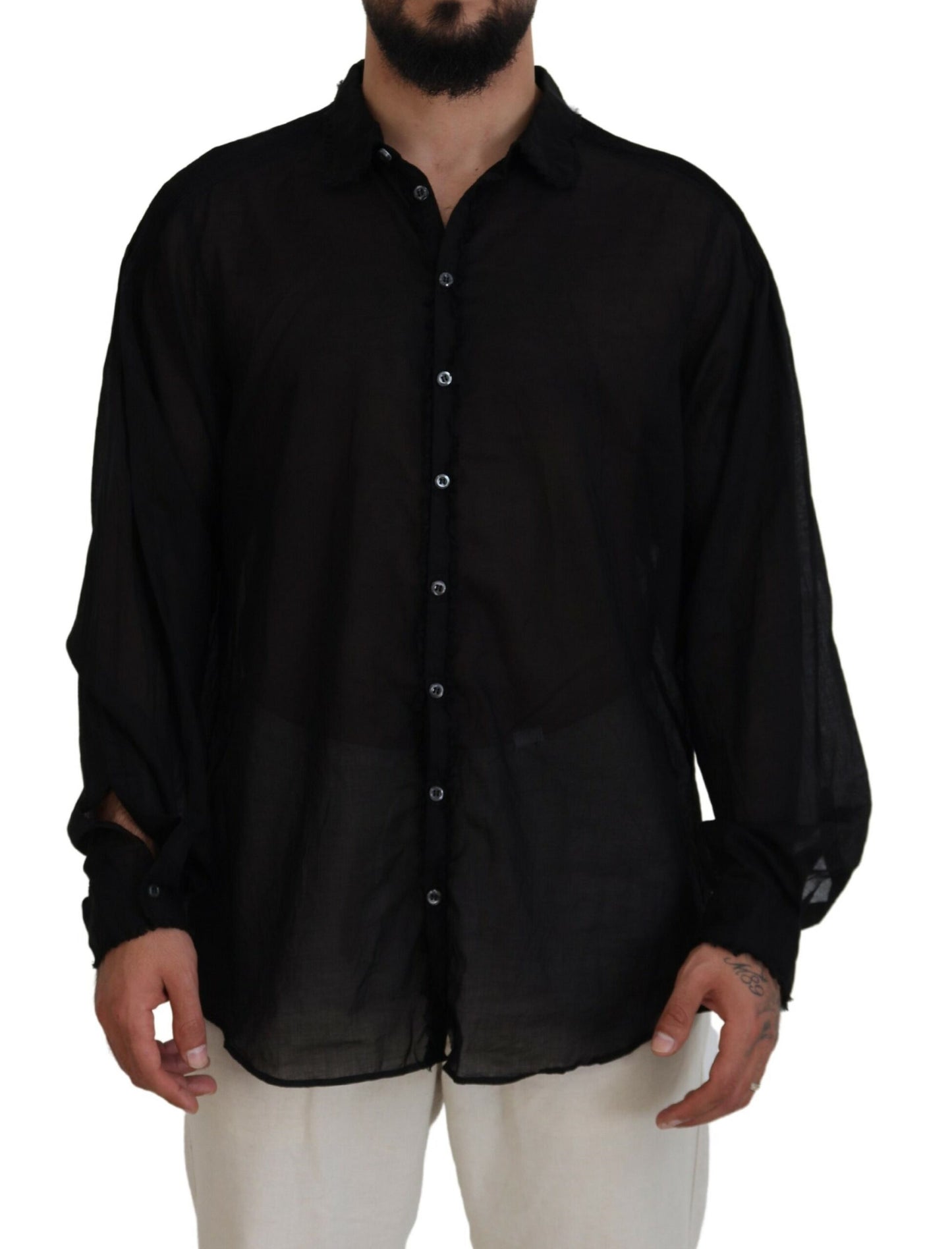 Dsquared² Black Cotton Collared Long Sleeves Formal Shirt IT48 | M