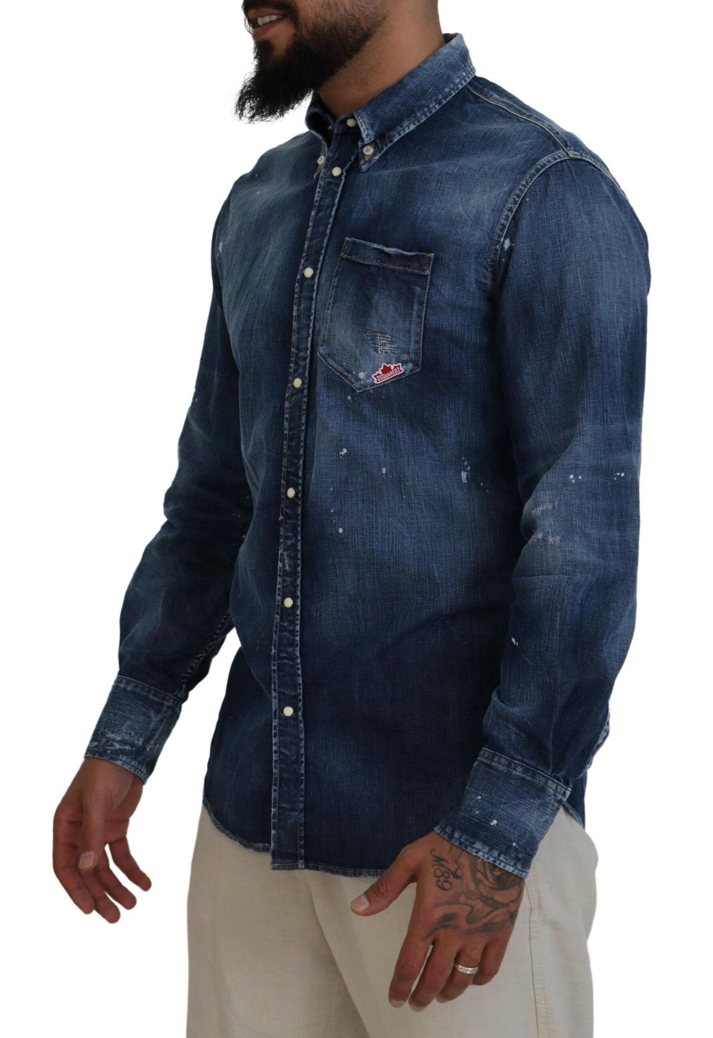 Dsquared² Blue Washed Collared Men Casual Long Sleeves Shirt IT48 | M