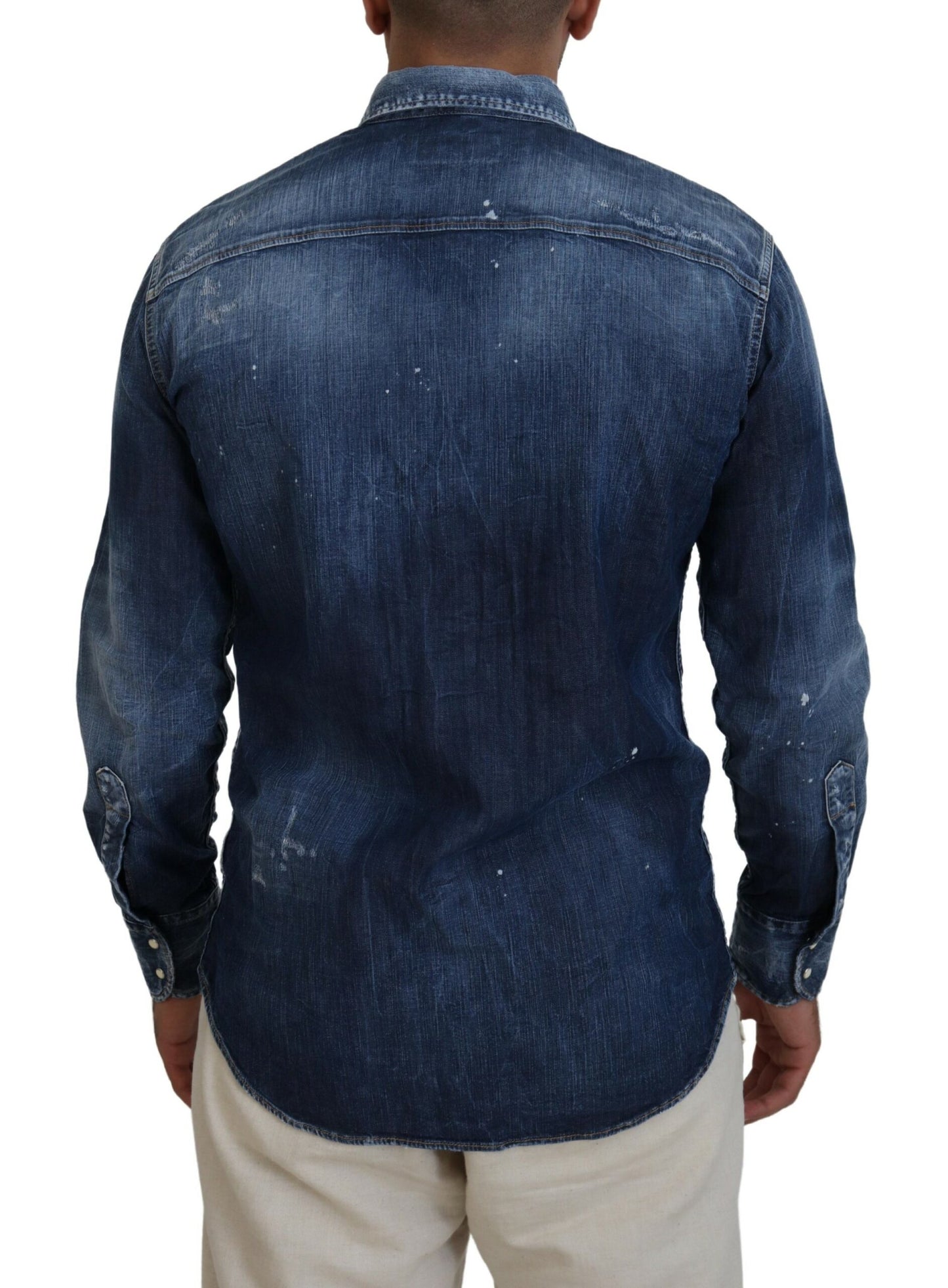 Dsquared² Blue Washed Collared Men Casual Long Sleeves Shirt IT48 | M