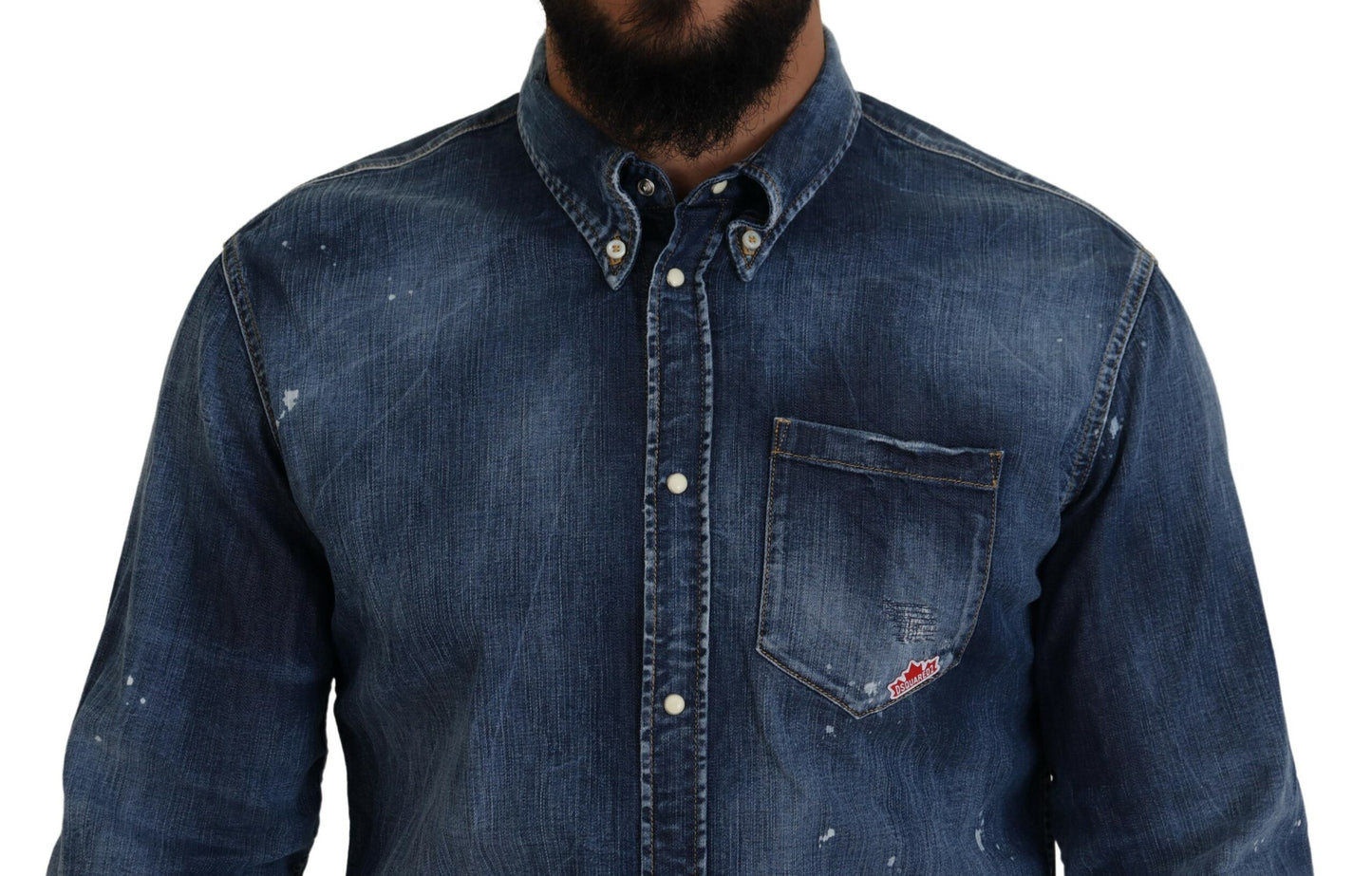 Dsquared² Blue Washed Collared Men Casual Long Sleeves Shirt IT48 | M