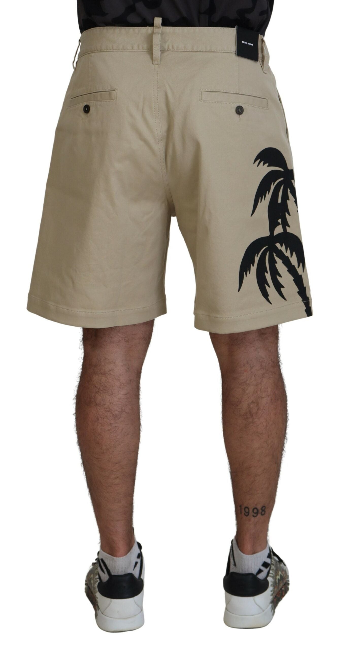 Dsquared² Beige Cotton Logo Printed Above Knee Shorts IT48 | M