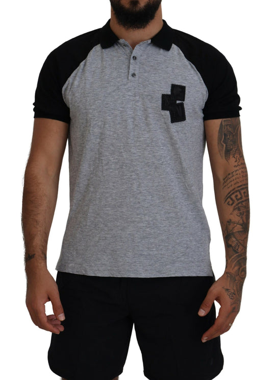 Dsquared² Gray Black Cotton Short Sleeves Collared T-shirt IT48 | M