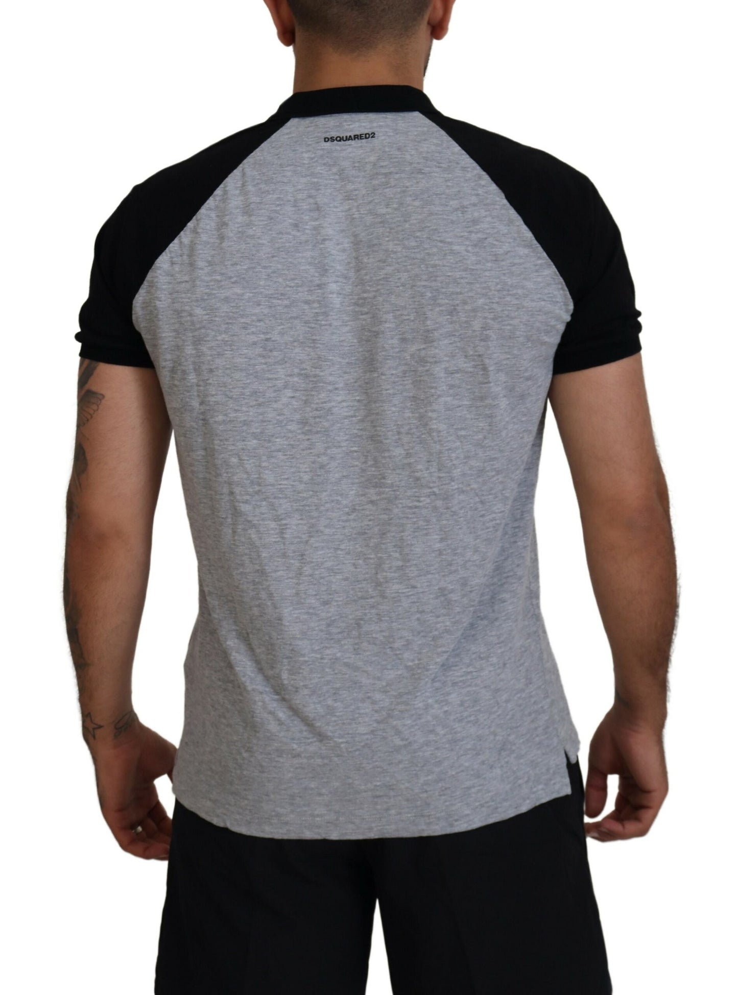 Dsquared² Gray Black Cotton Short Sleeves Collared T-shirt IT48 | M