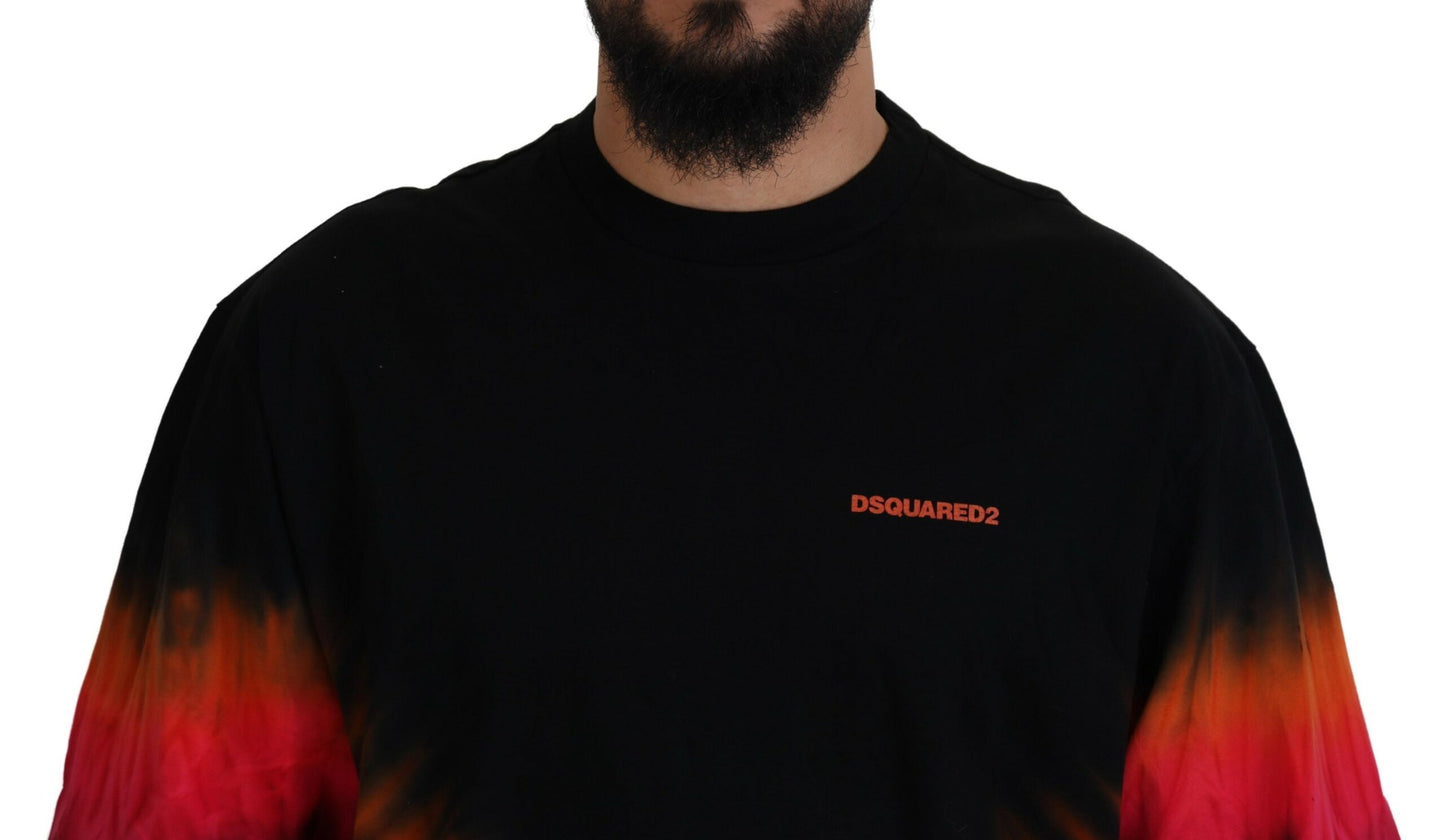 Dsquared² Black Orange Cotton Short Sleeves Crewneck T-shirt IT48 | M