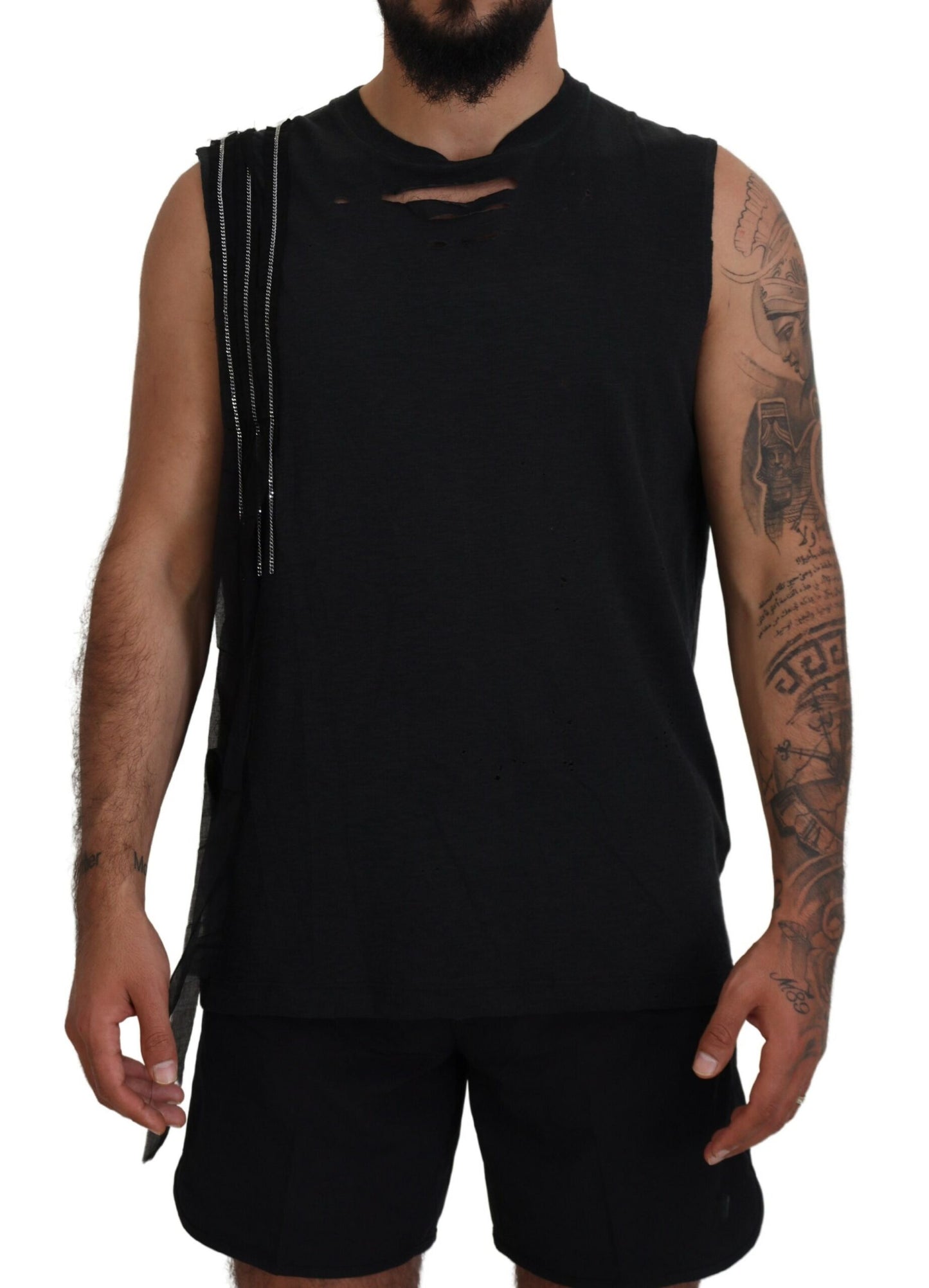 Dsquared² Black Chain Embellished Sleeveless Men Tank T-shirt IT48 | M