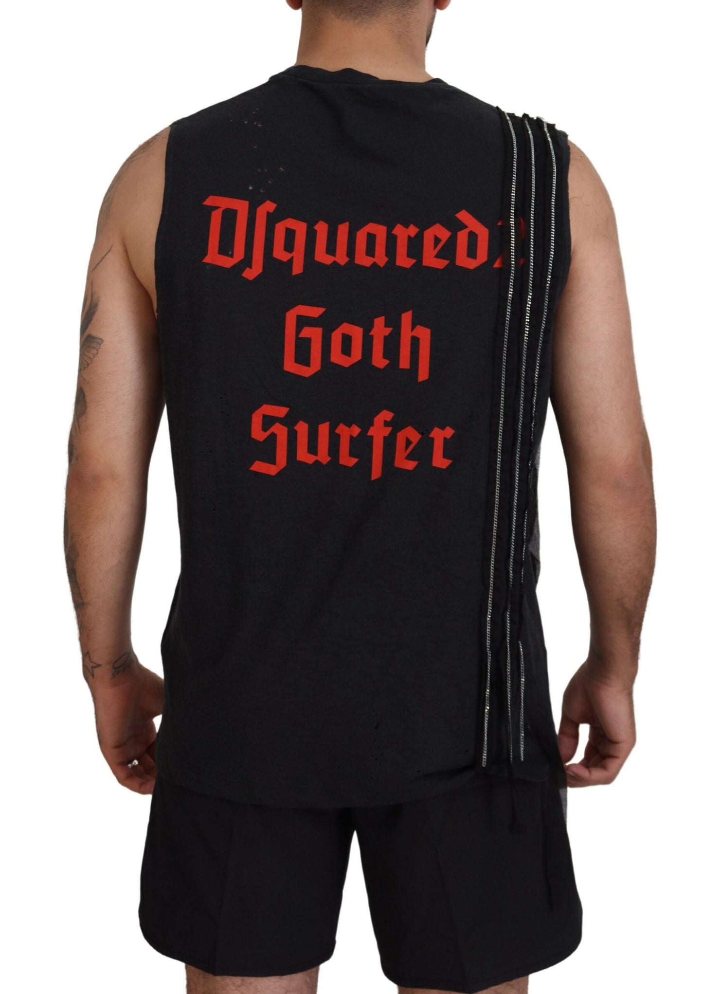 Dsquared² Black Chain Embellished Sleeveless Men Tank T-shirt IT48 | M