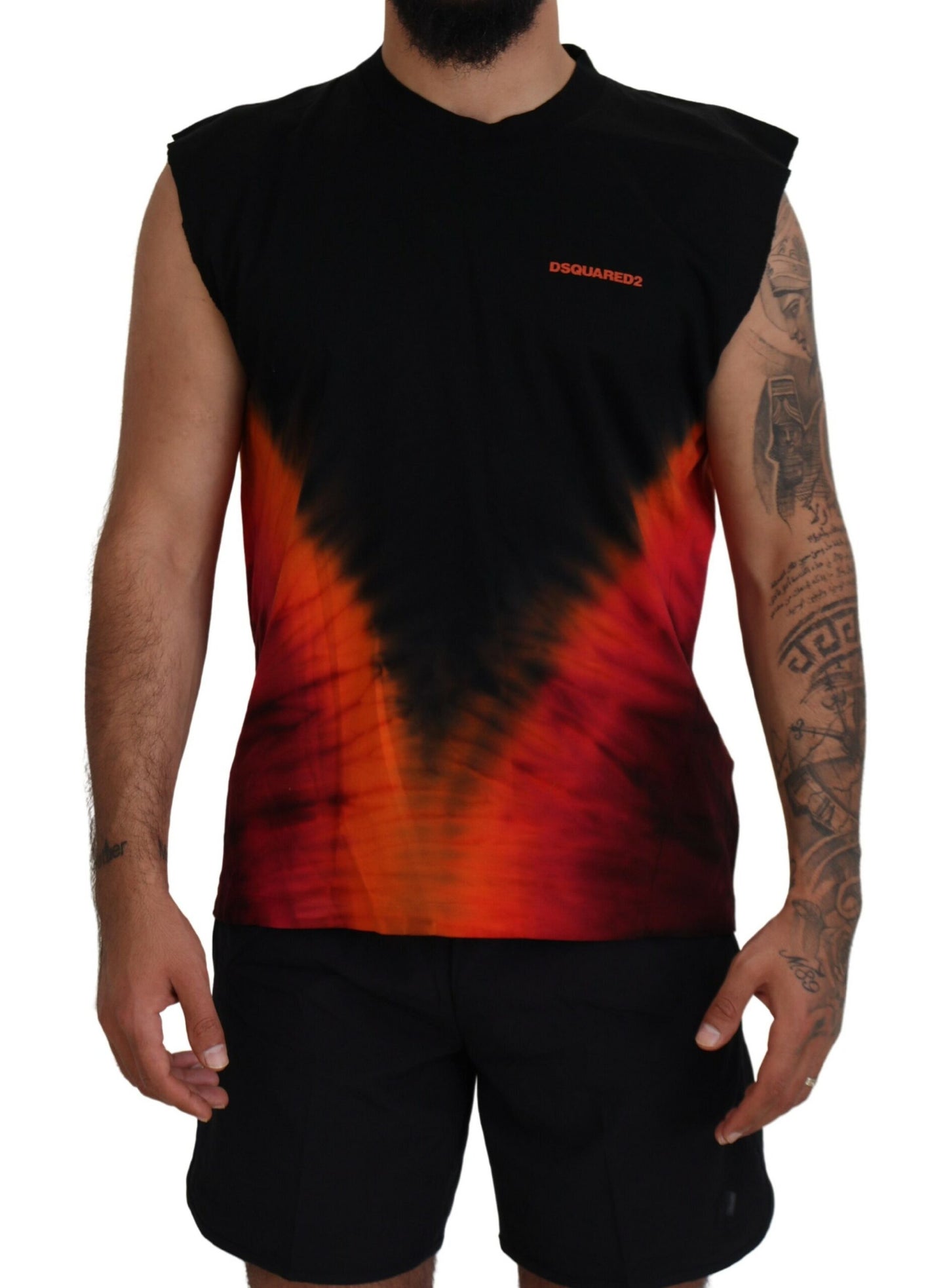 Dsquared² Black Orange Cotton Sleeveless Tank T-shirt IT48 | M