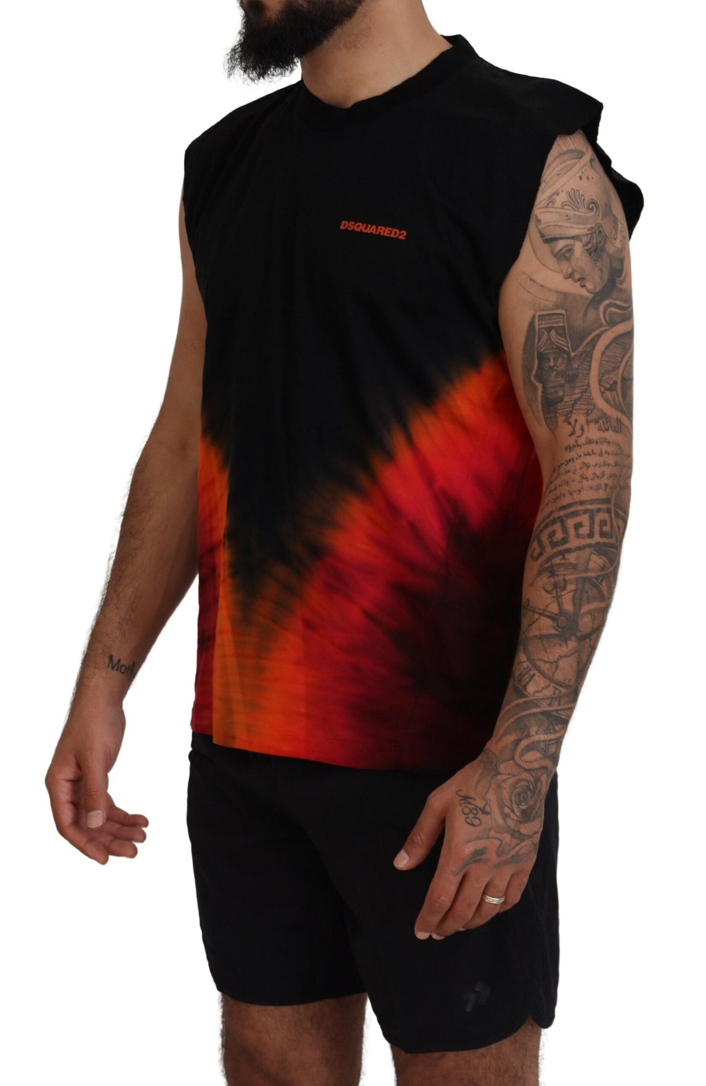 Dsquared² Black Orange Cotton Sleeveless Tank T-shirt IT48 | M