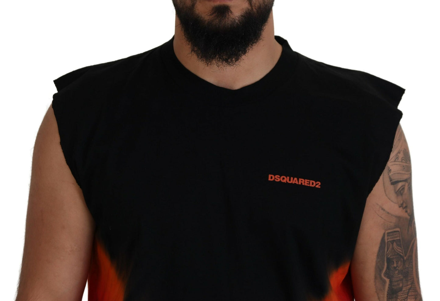 Dsquared² Black Orange Cotton Sleeveless Tank T-shirt IT48 | M