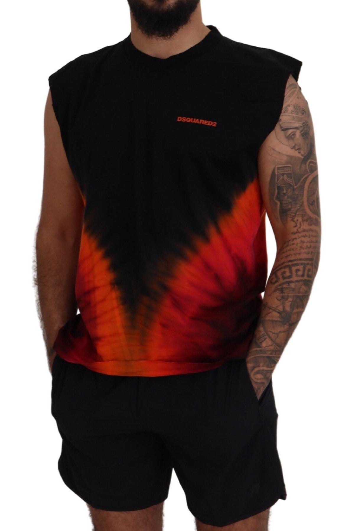 Dsquared² Black Orange Cotton Sleeveless Tank T-shirt IT48 | M