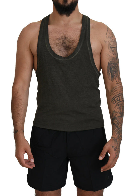 Dsquared² Gray Cotton Linen Sleeveless Tank T-shirt IT46 | S