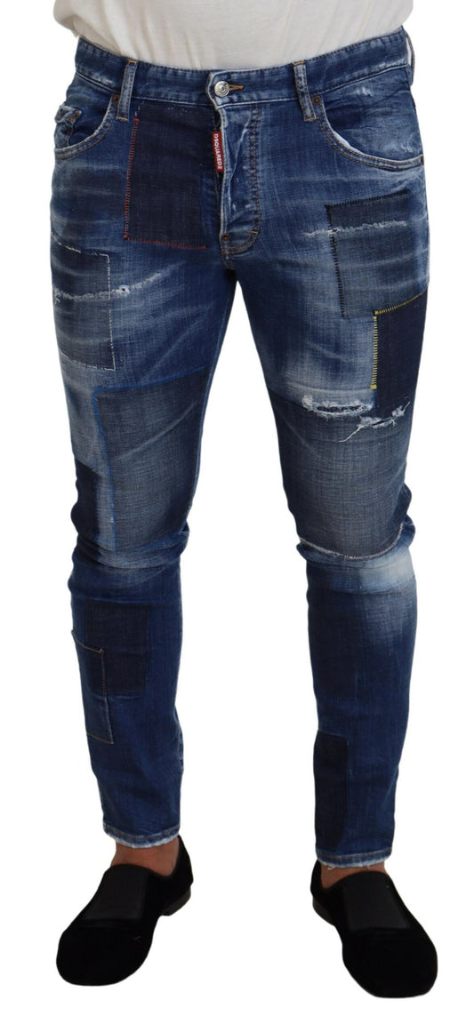 Dsquared² Blue Washed Patchwork Skinny Men Denim Jeans IT48 | M