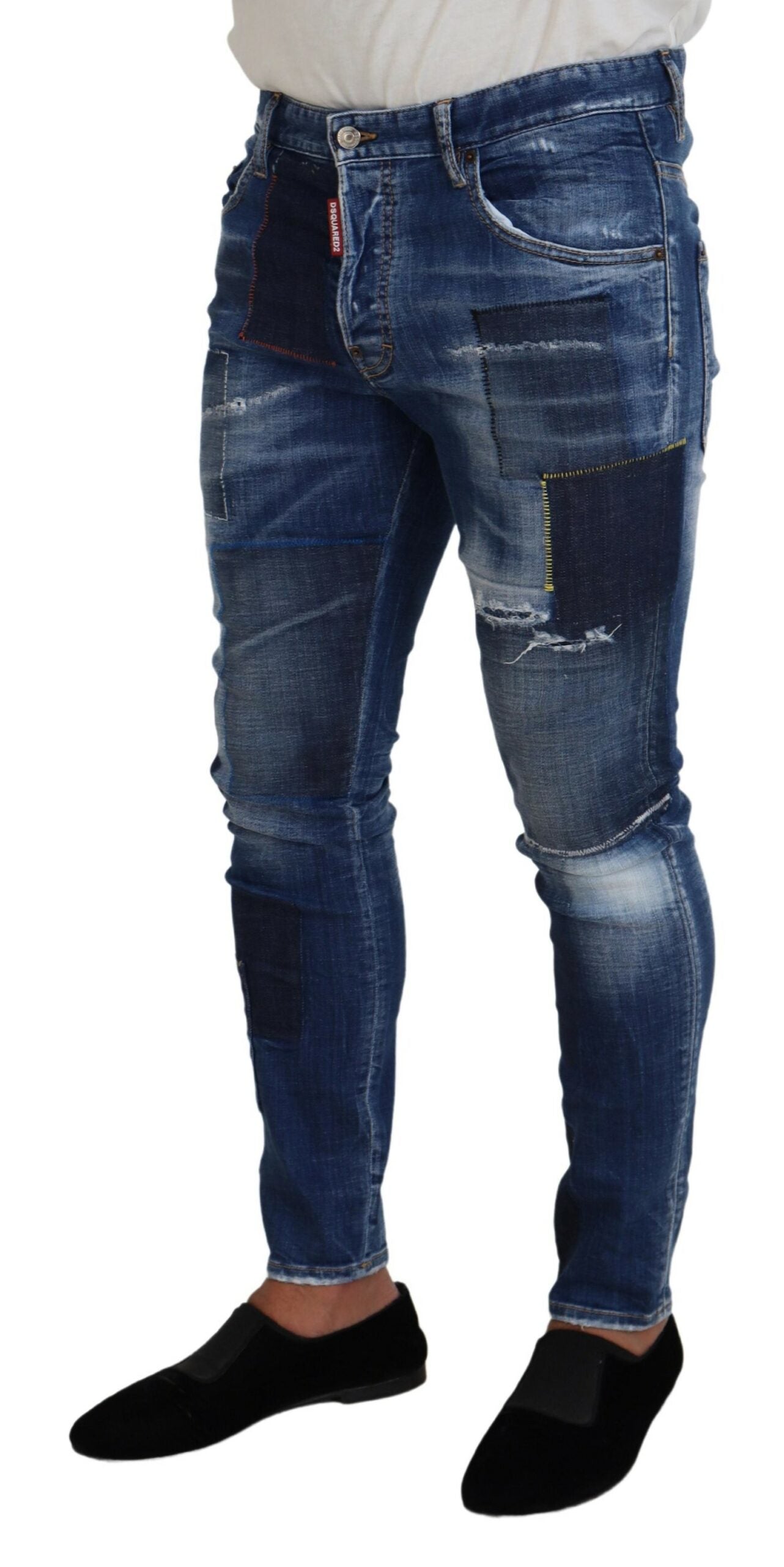 Dsquared² Blue Washed Patchwork Skinny Men Denim Jeans IT48 | M