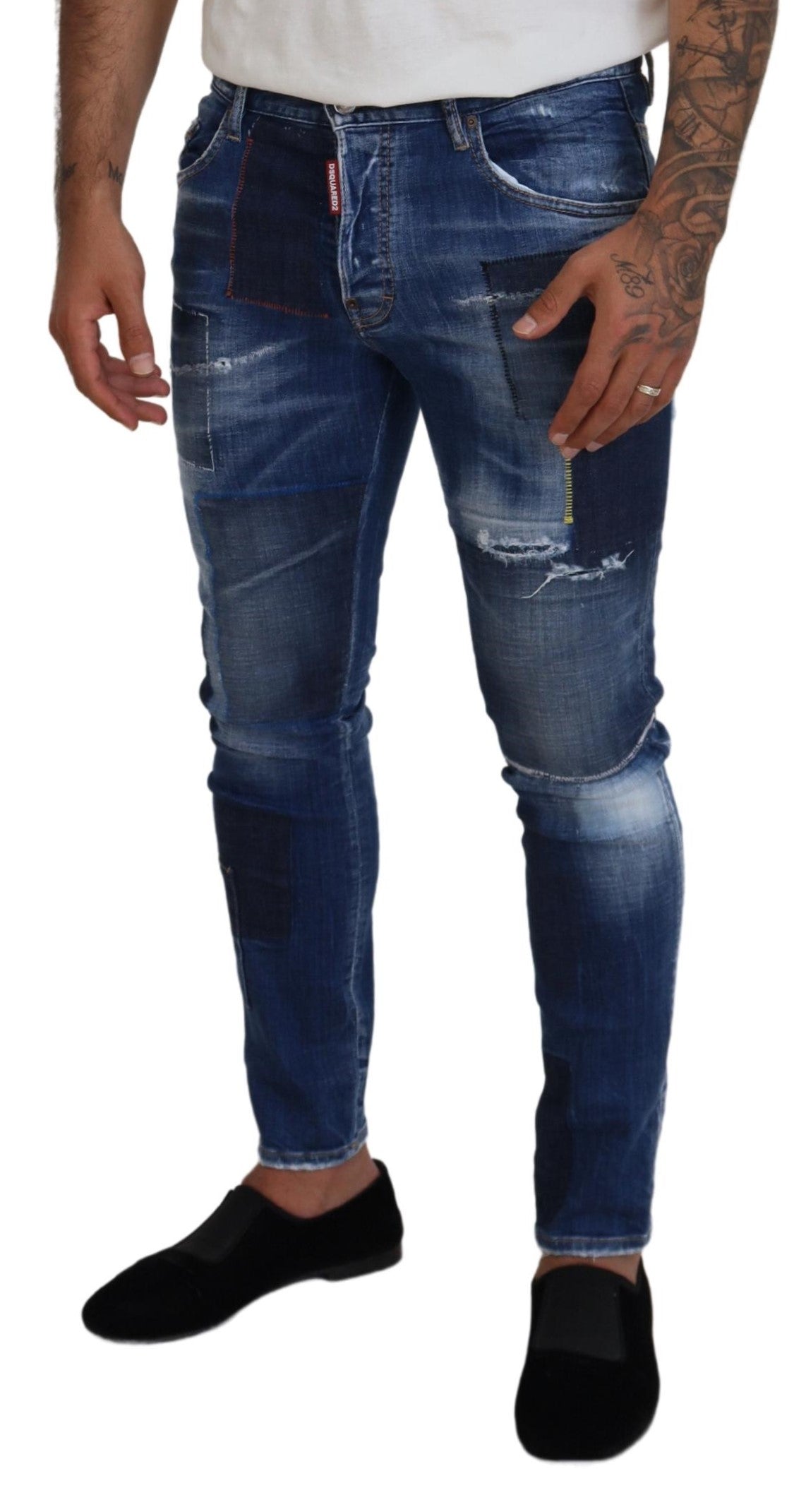 Dsquared² Blue Washed Patchwork Skinny Men Denim Jeans IT48 | M