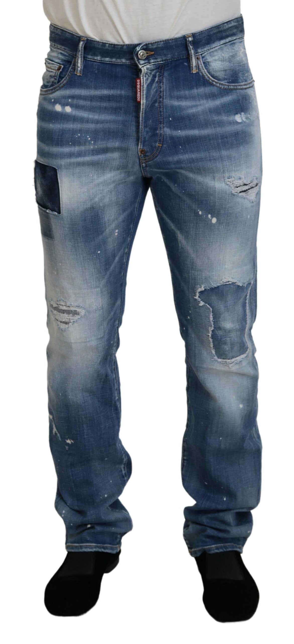 Dsquared² Blue Washed Tattered Straight Fit Casual Denim Jeans IT48 | M