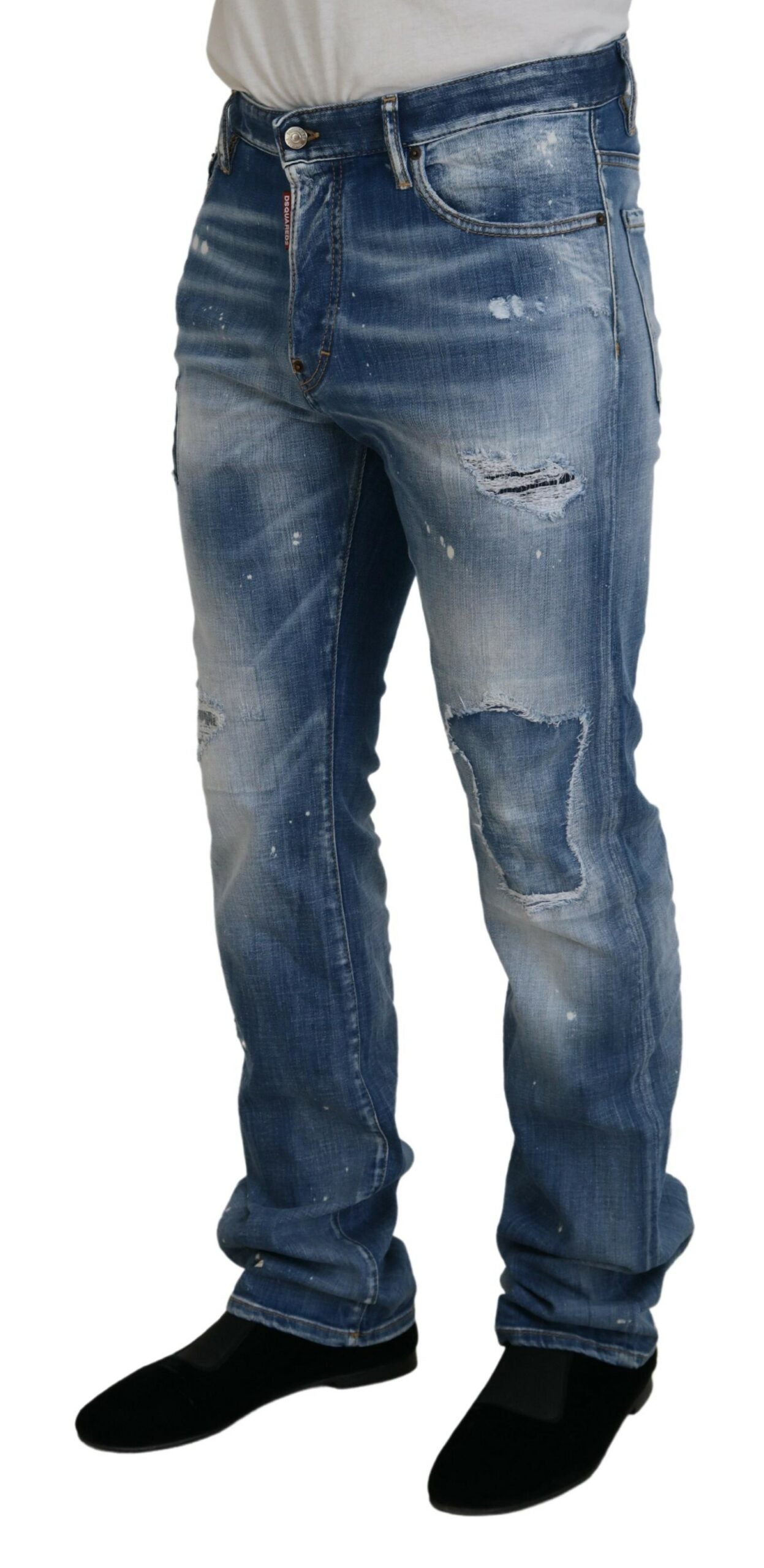 Dsquared² Blue Washed Tattered Straight Fit Casual Denim Jeans IT48 | M