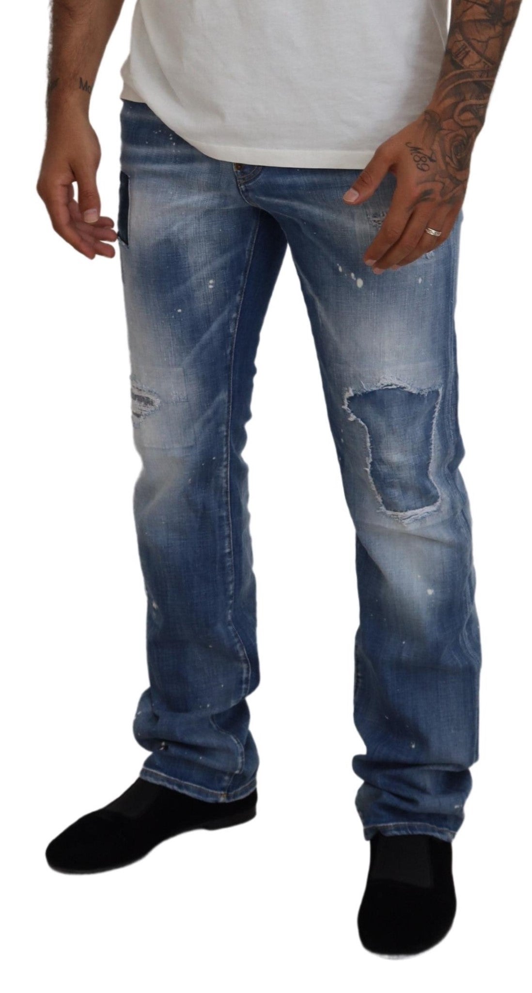 Dsquared² Blue Washed Tattered Straight Fit Casual Denim Jeans IT48 | M