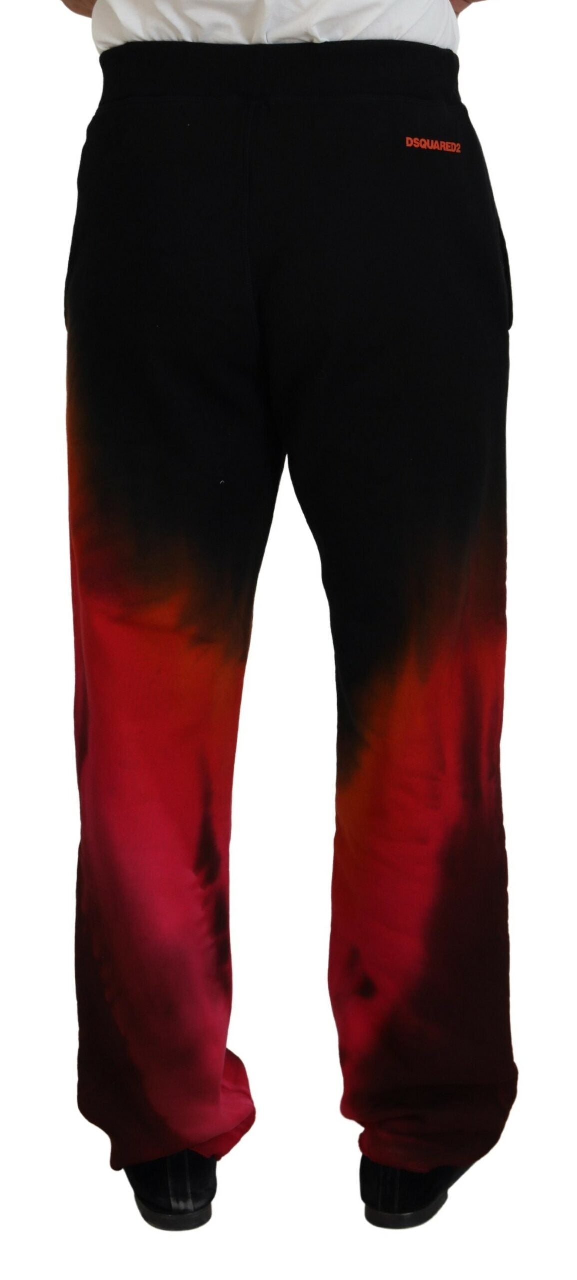 Dsquared² Black Red Cotton Logo Print Casual Pants IT48 | M