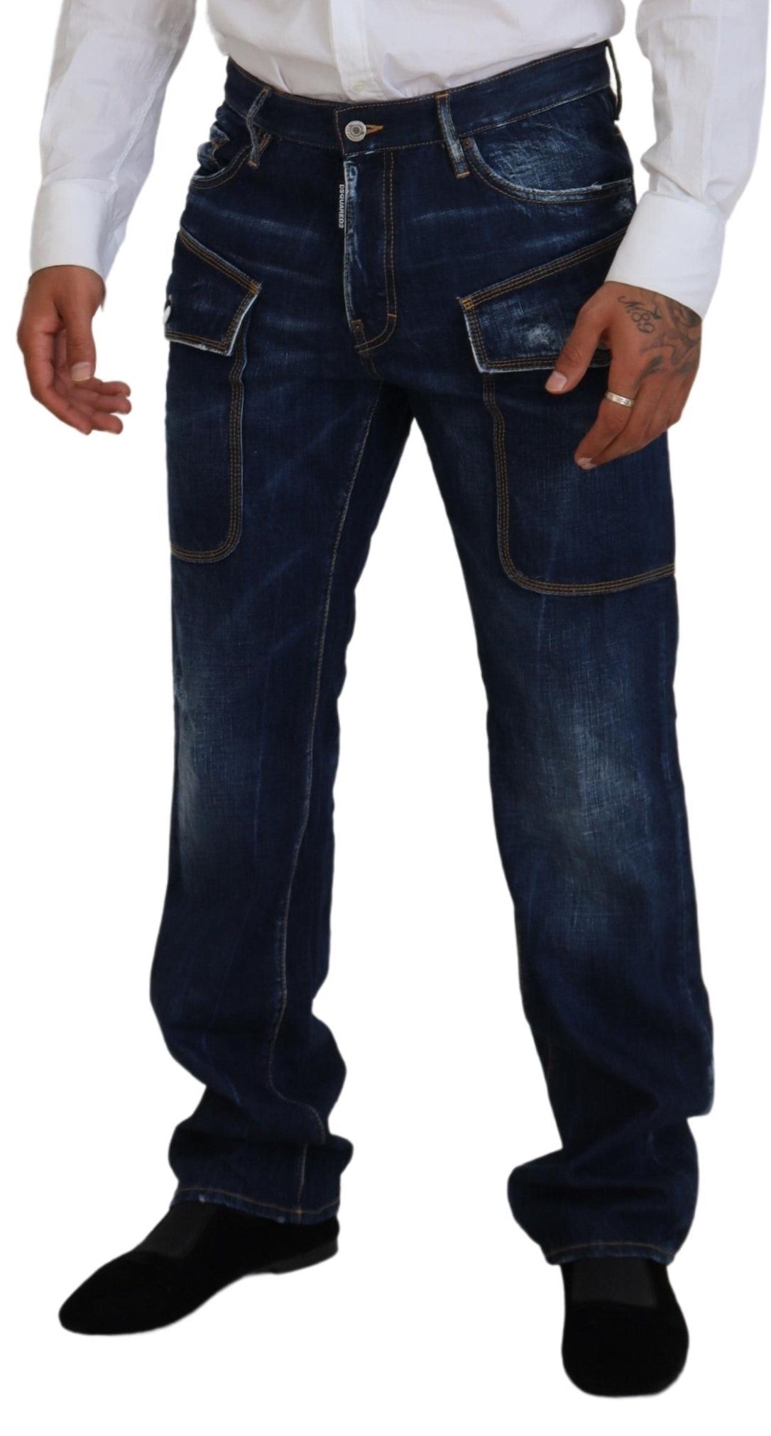 Dsquared² Blue Washed Cotton Cargo Casual Men Denim Jeans IT48 | M