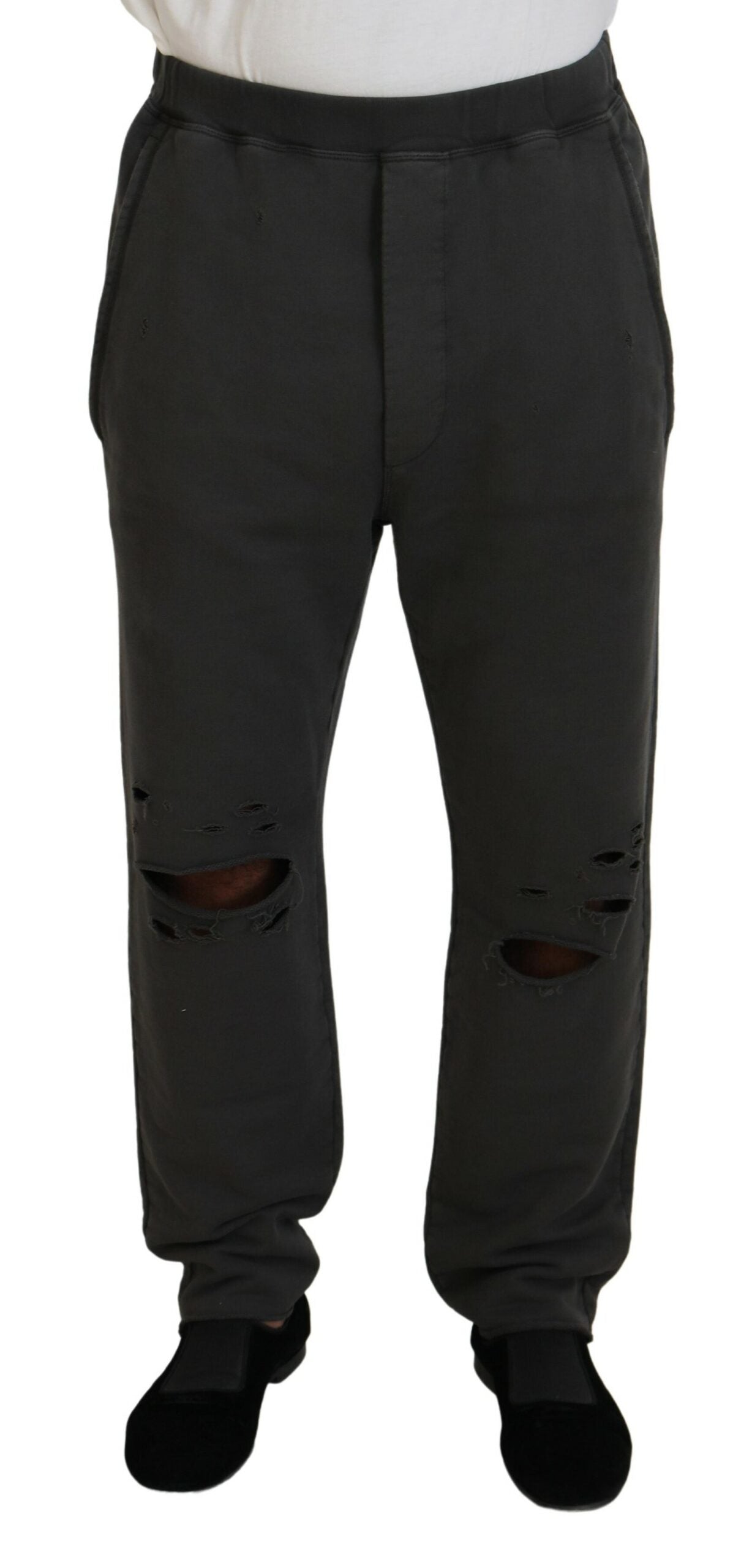 Dsquared² Dark Gray Cotton Men Casual Tattered Pants IT48 | M