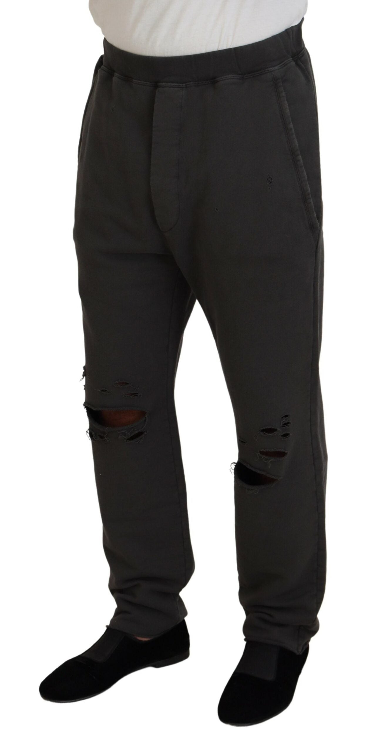 Dsquared² Dark Gray Cotton Men Casual Tattered Pants IT48 | M