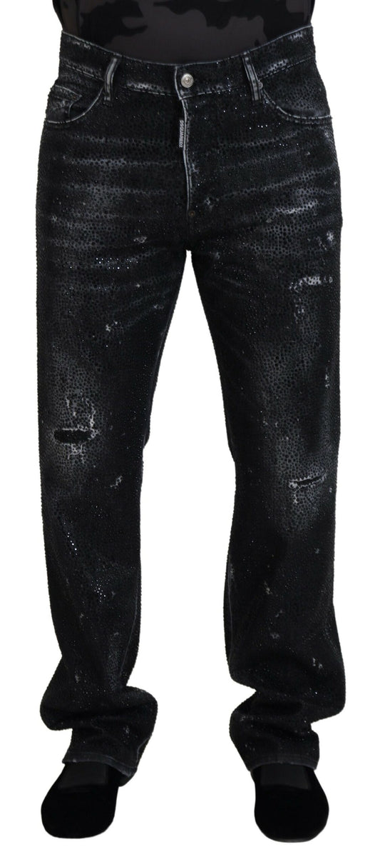 Dsquared² Black Crystal Embellished Tattered Denim Jeans IT48 | M