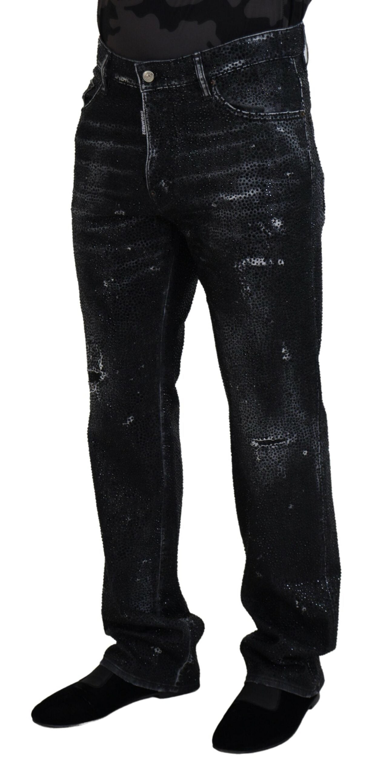 Dsquared² Black Crystal Embellished Tattered Denim Jeans IT48 | M