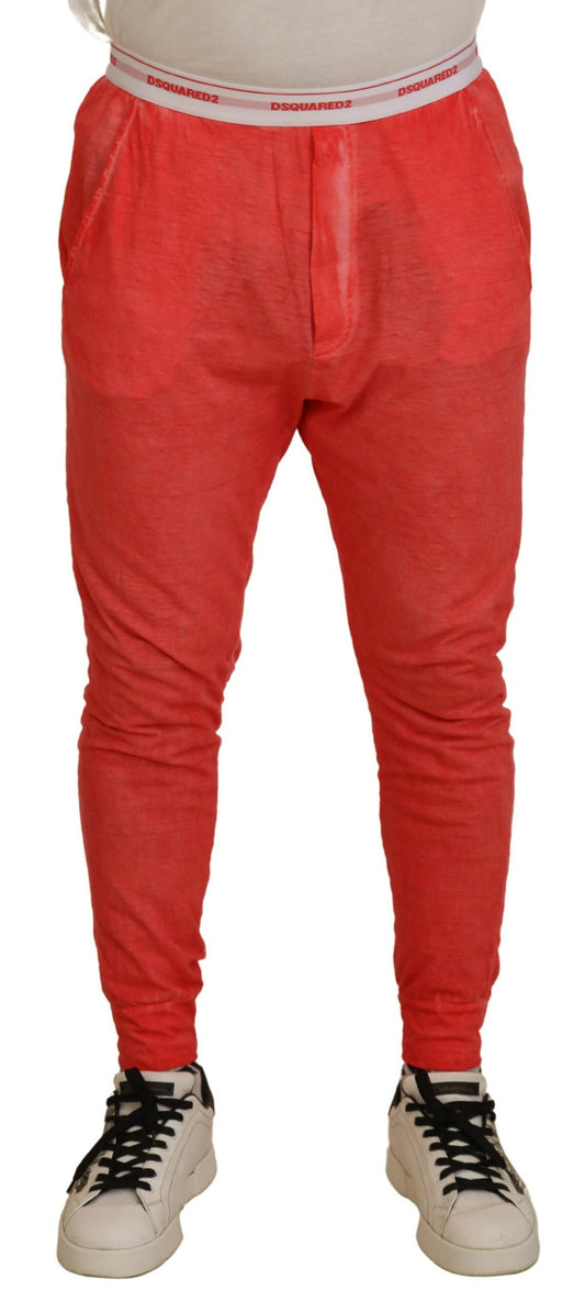 Dsquared² Orange Cotton Elastic Waist Logo Men Pants IT48 | M