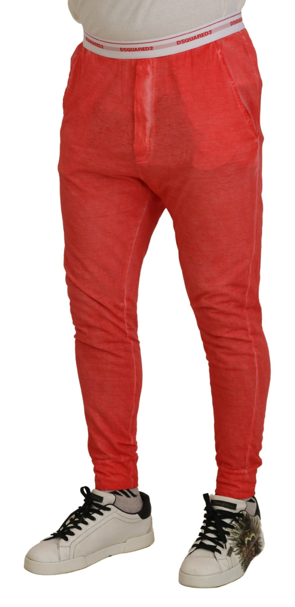 Dsquared² Orange Cotton Elastic Waist Logo Men Pants IT48 | M