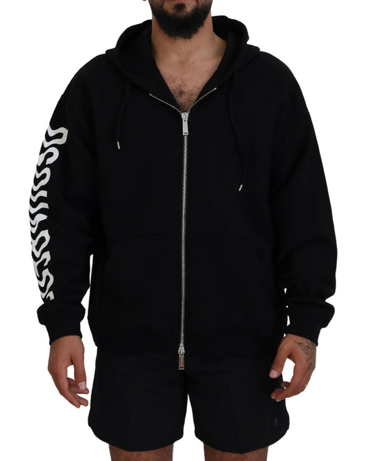 Dsquared² Black Hooded Full Zip Printed Sleeves Sweater IT48 | M