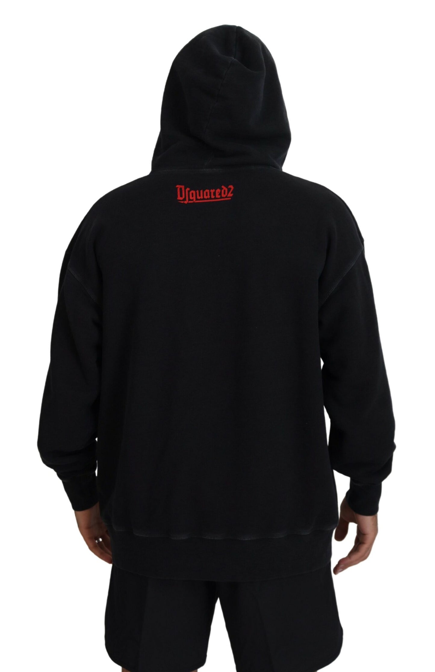 Dsquared² Black Cotton Hooded Printed Men Pullover Sweater IT48 | M