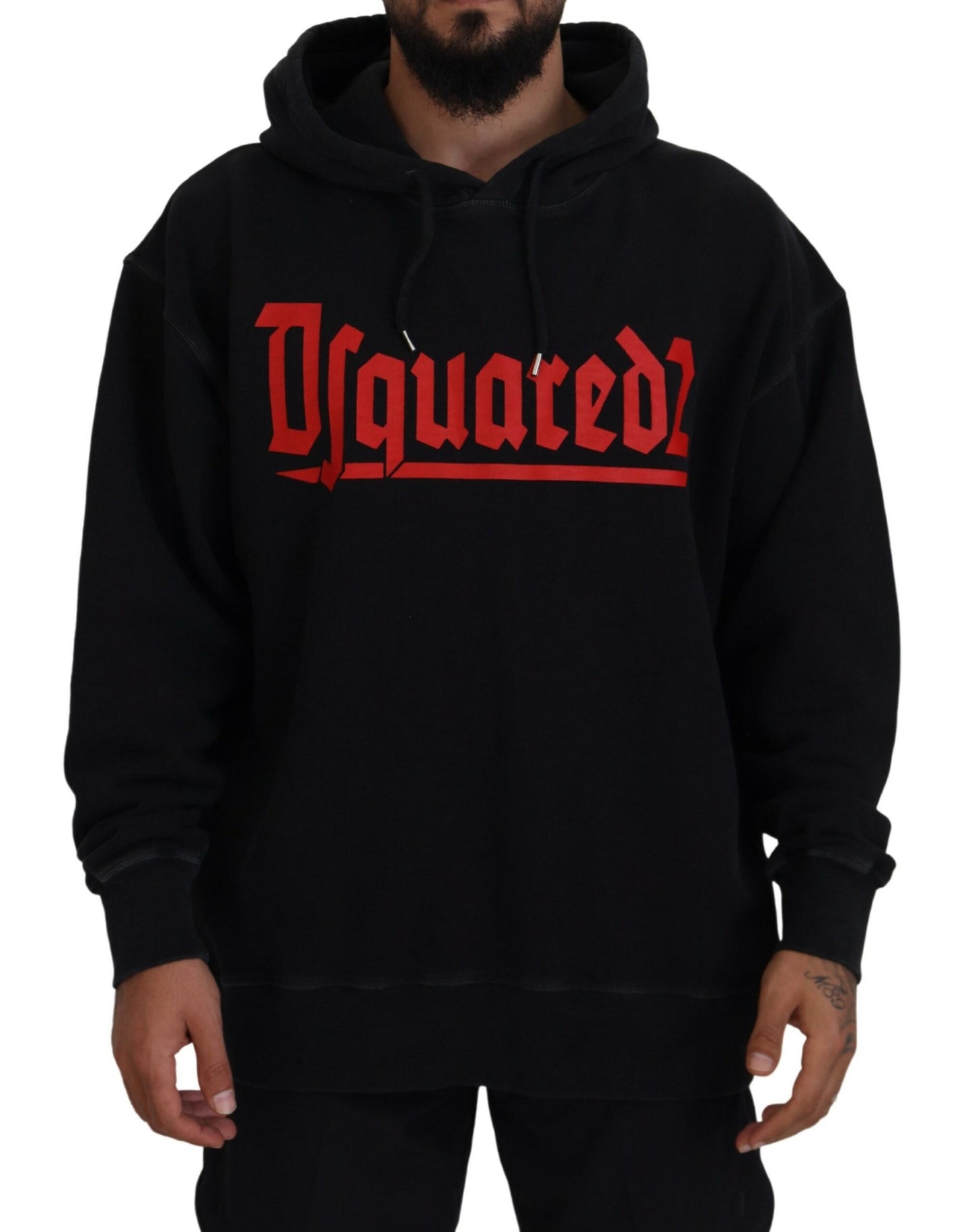 Dsquared² Black Cotton Hooded Printed Men Pullover Sweater IT48 | M