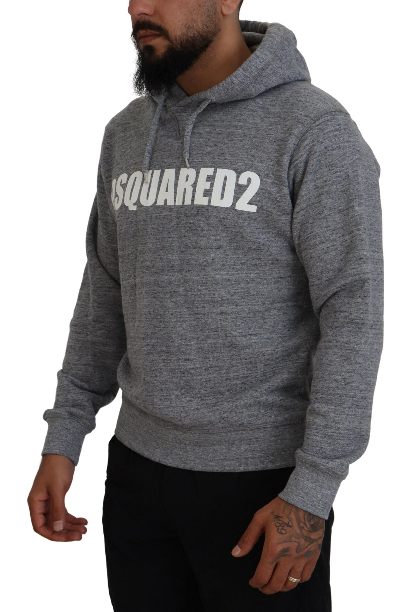 Dsquared² Gray Cotton Hooded Logo Print Men Pullover  IT48 | M