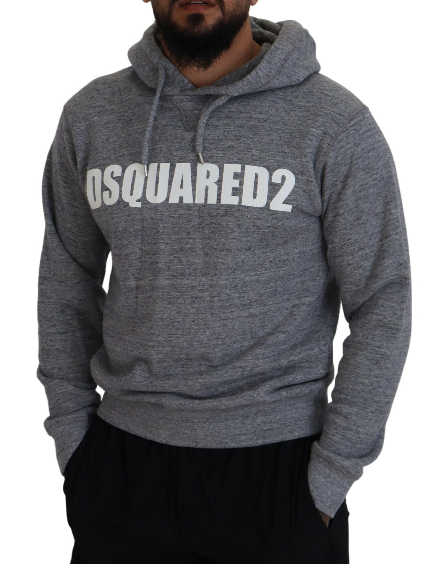 Dsquared² Gray Cotton Hooded Logo Print Men Pullover  IT48 | M