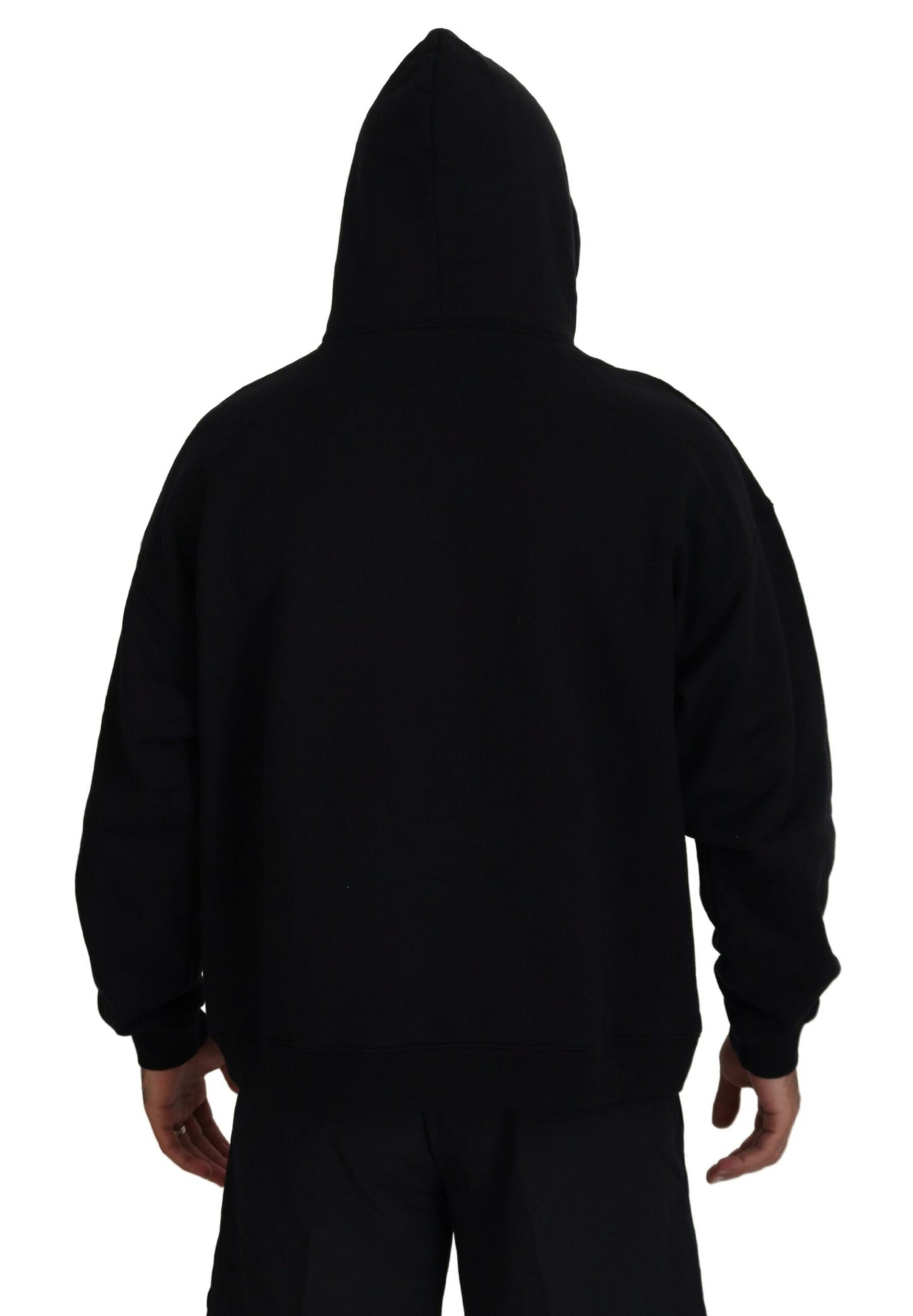 Dsquared² Black Cotton Hooded Printed Men Pullover Sweater IT48 | M