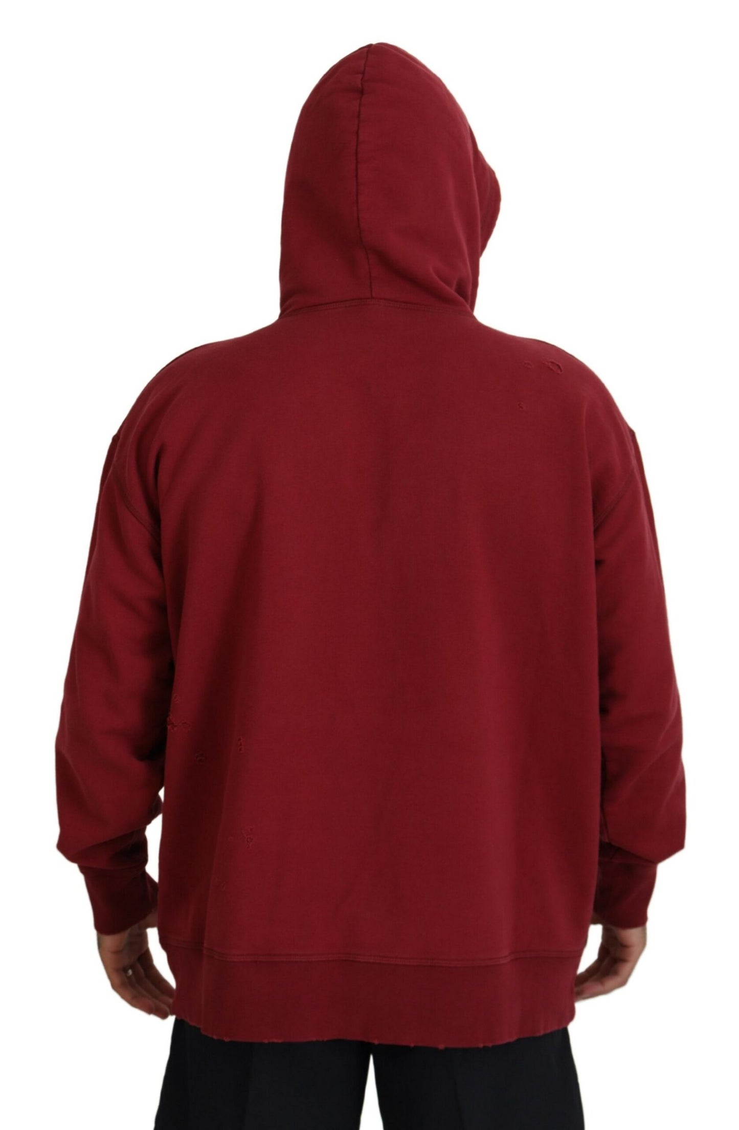 Dsquared² Maroon Cotton Tattered Hooded Printed Pullover Sweater IT48 | M