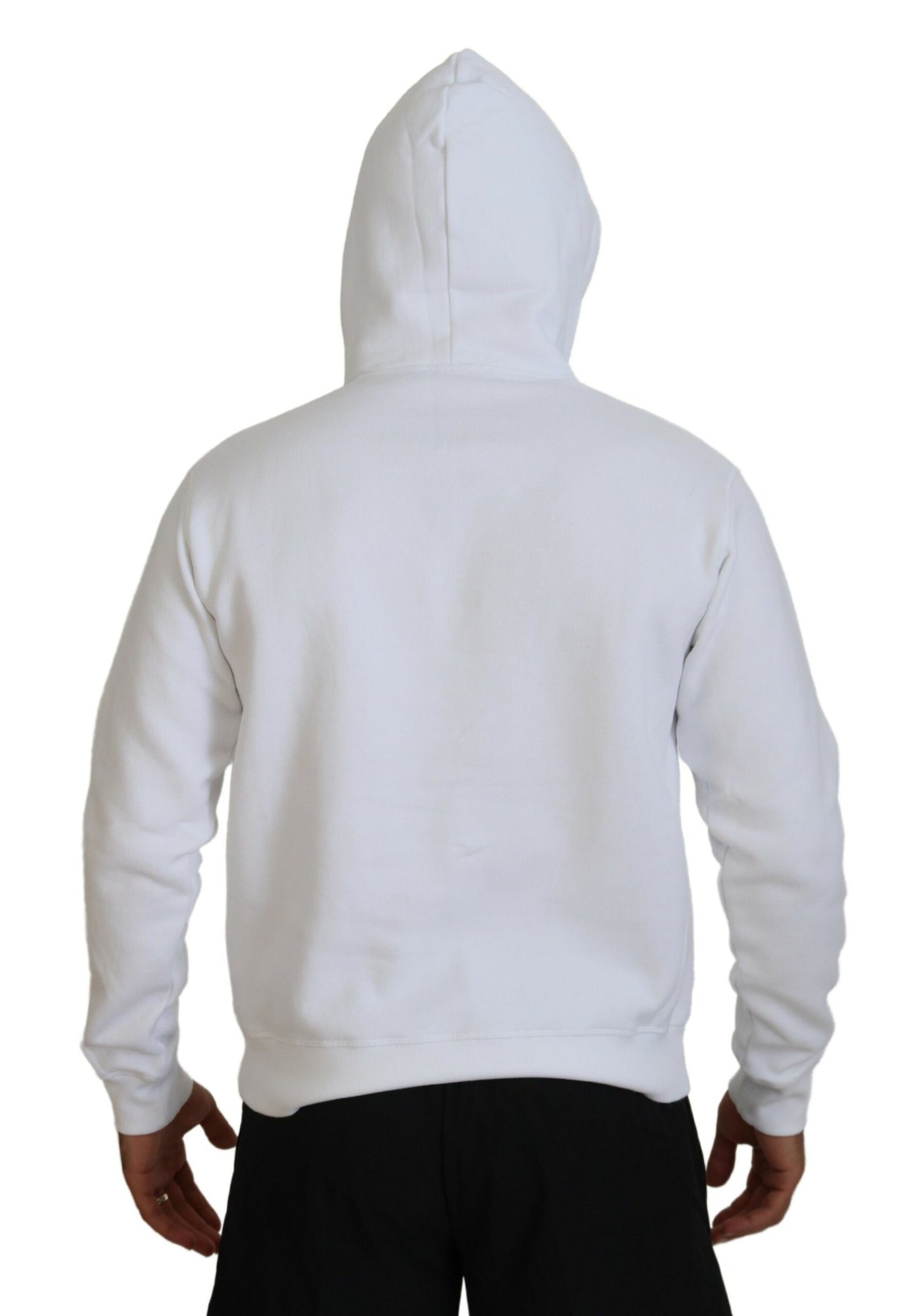 Dsquared² White Cotton Hooded Printed Men Pullover Sweater IT48 | M