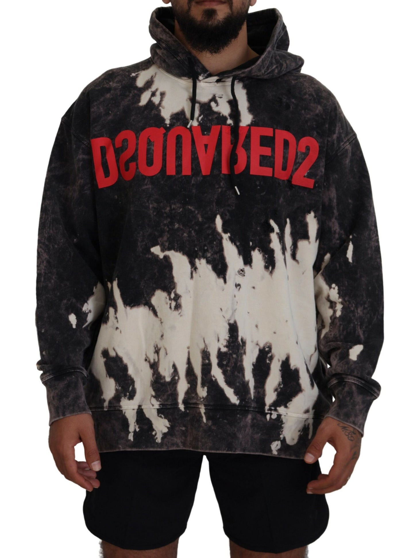 Dsquared² Gray Wash Hooded Printed Men Pullover Sweater IT48 | M