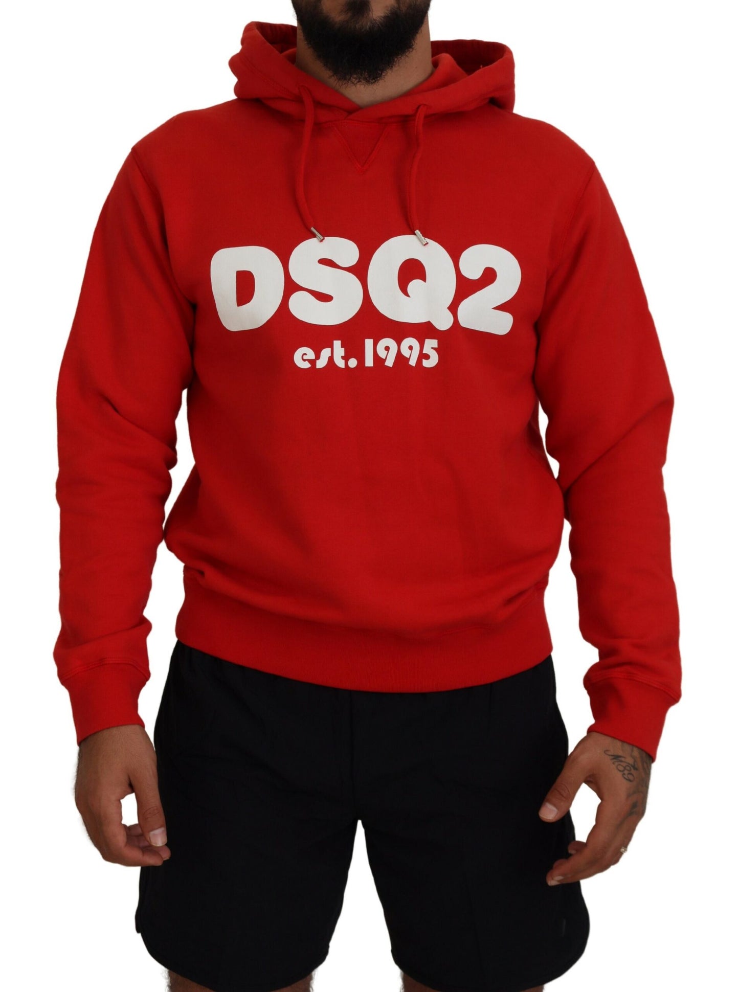 Dsquared² Red Cotton Hooded Printed Men Pullover Sweater IT48 | M