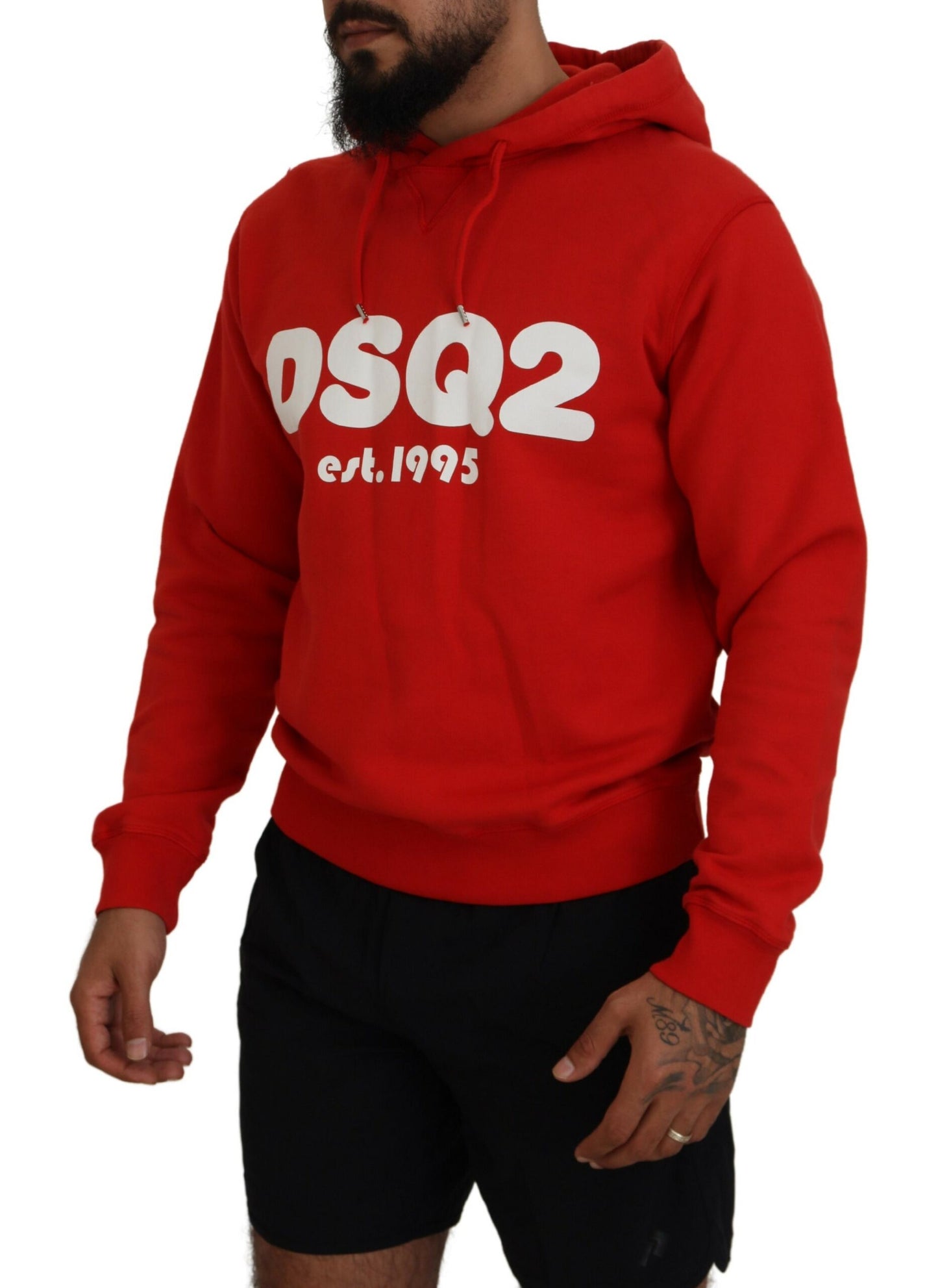 Dsquared² Red Cotton Hooded Printed Men Pullover Sweater IT48 | M