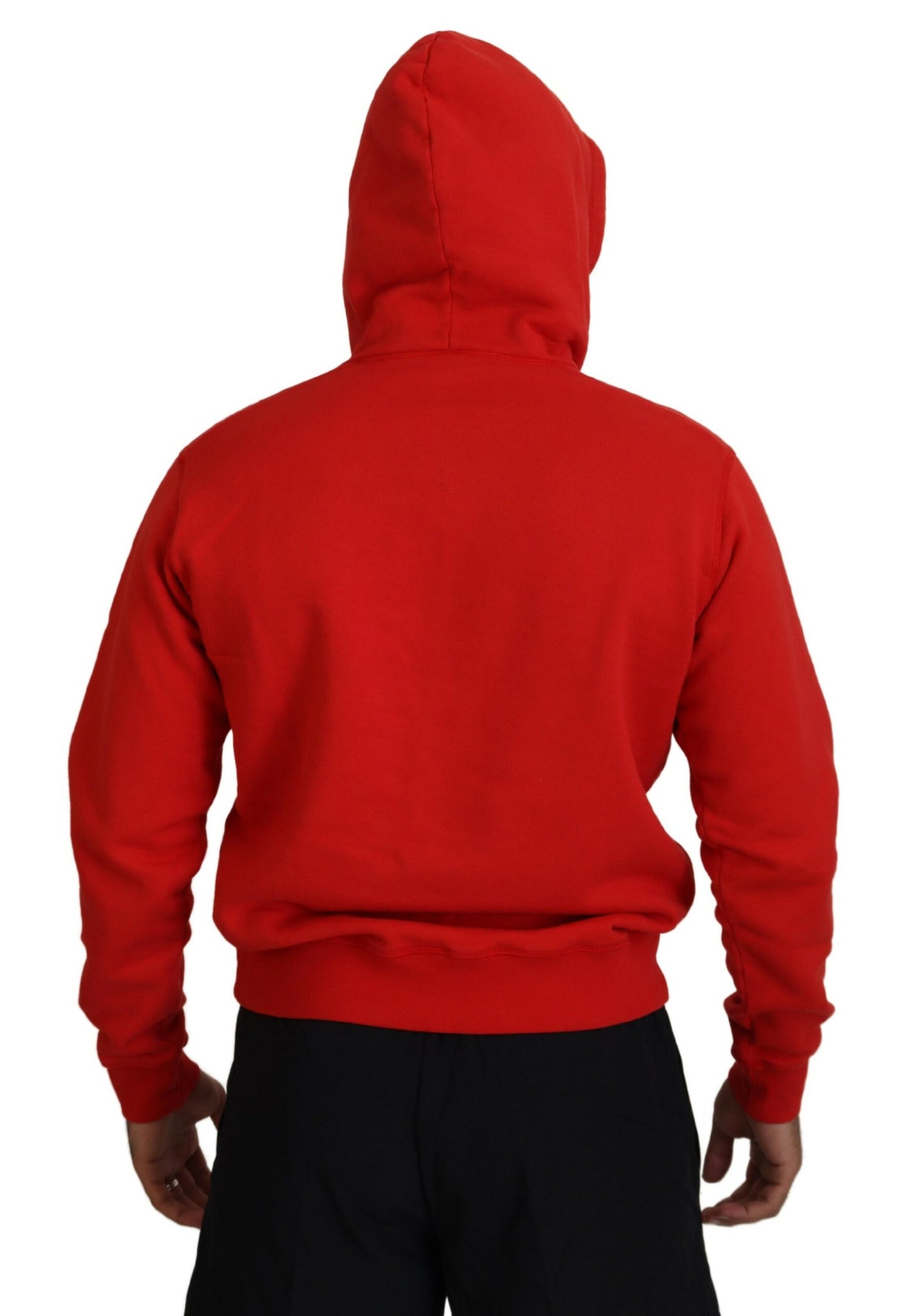 Dsquared² Red Cotton Hooded Printed Men Pullover Sweater IT48 | M