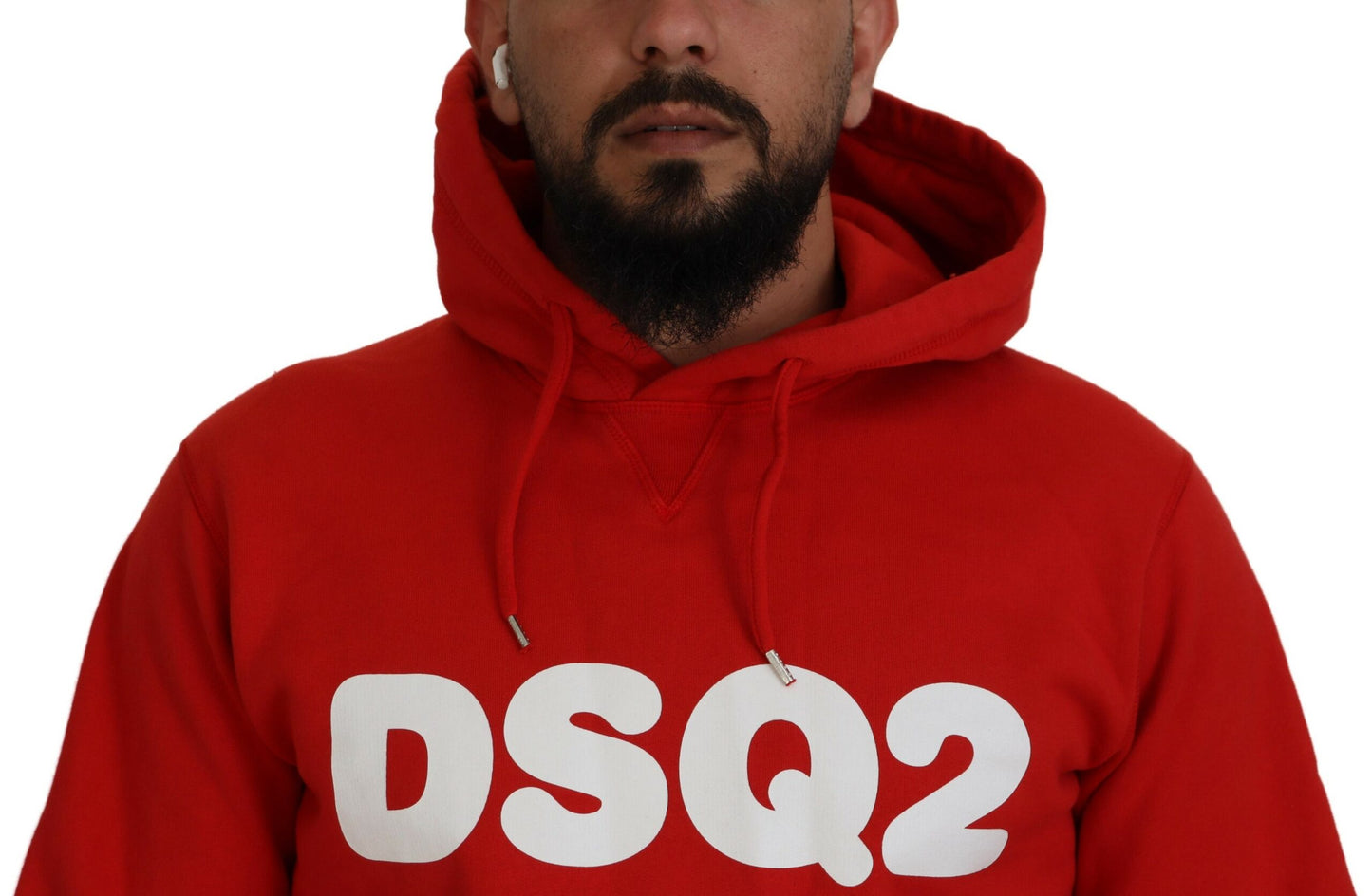 Dsquared² Red Cotton Hooded Printed Men Pullover Sweater IT48 | M