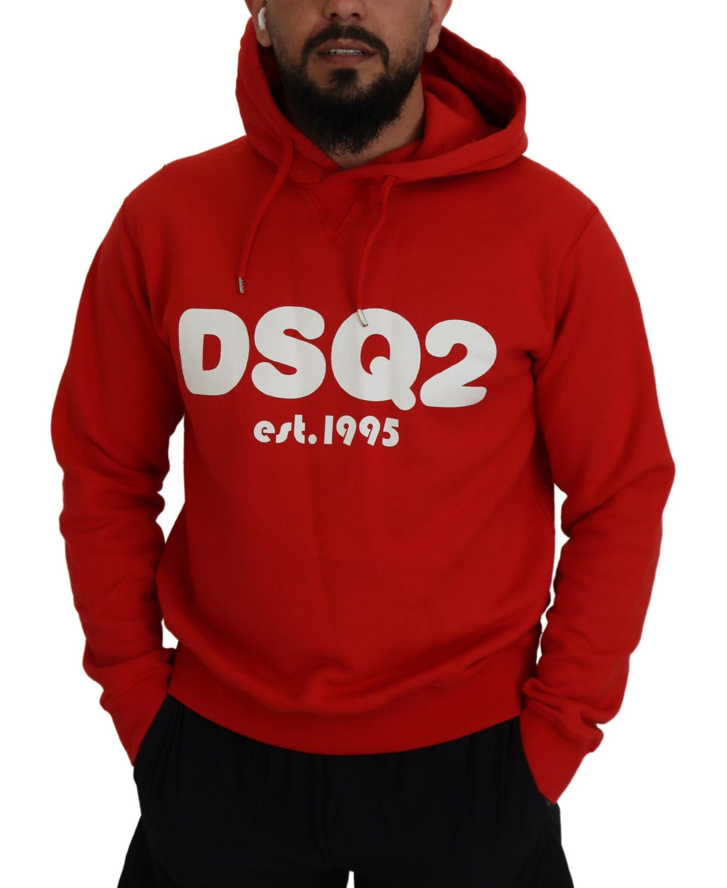 Dsquared² Red Cotton Hooded Printed Men Pullover Sweater IT48 | M